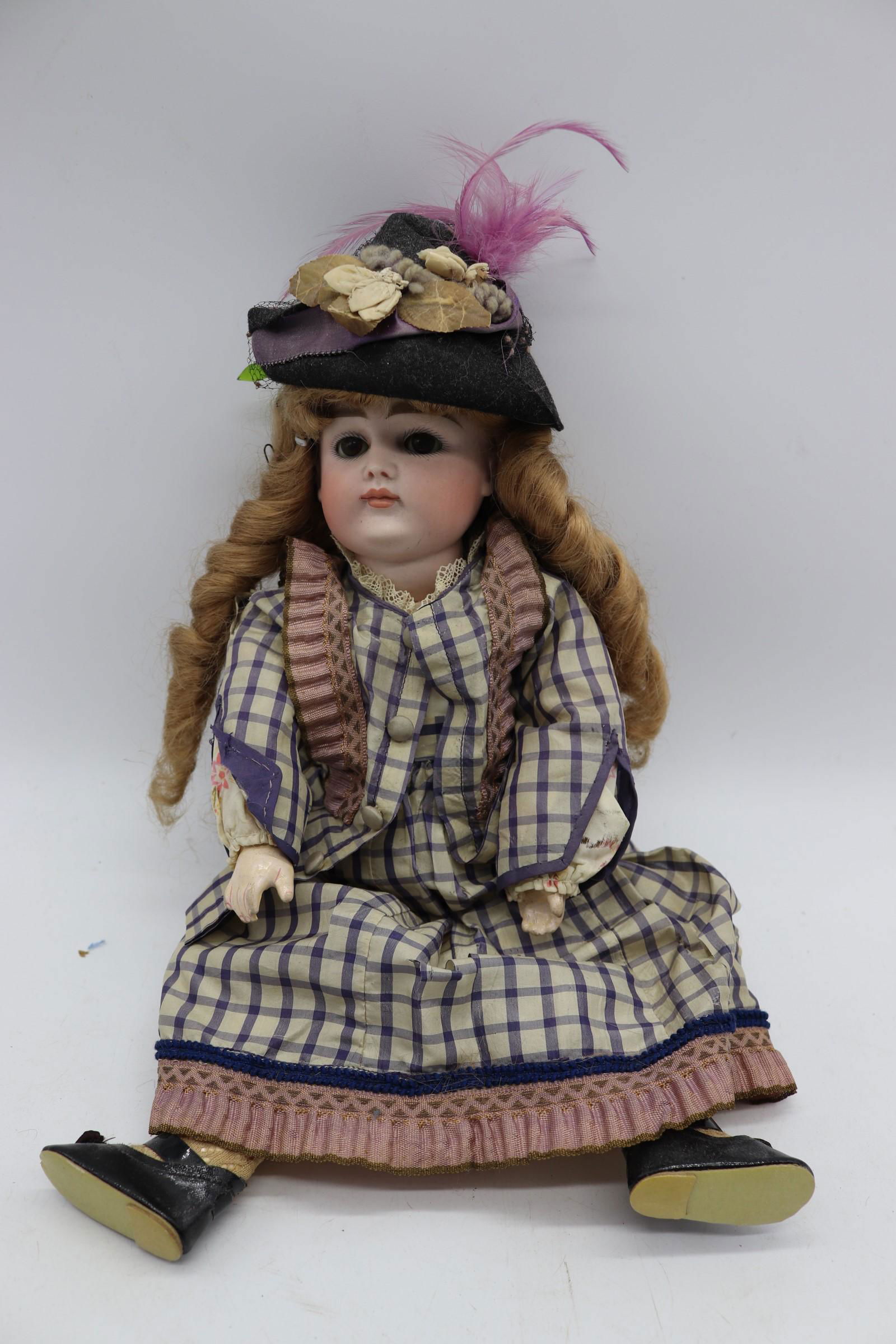 Antique French Doll with Original Silk Outfit & Hat (1 of 13)