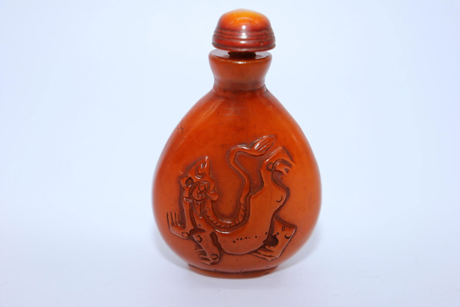 Asian Carved Red Stone Snuff Bottle (1 of 4)