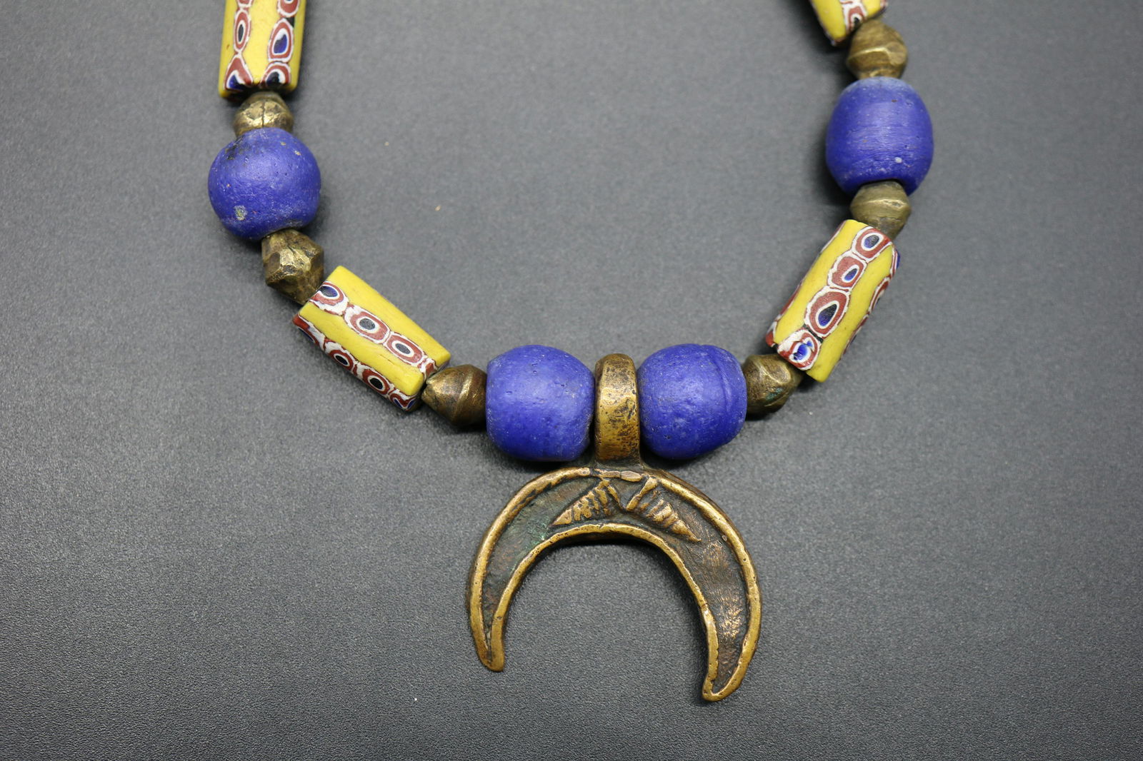 Vintage African Beaded Necklace with Brass (1 of 5)