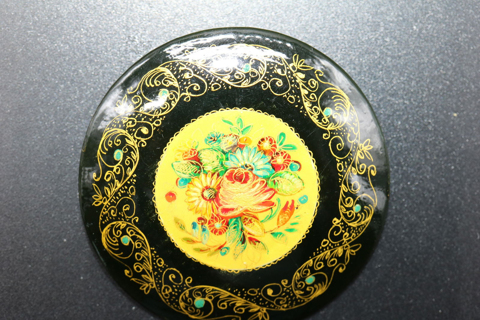 Vintage Hand Painted Russian Lacquer Brooch (1 of 4)