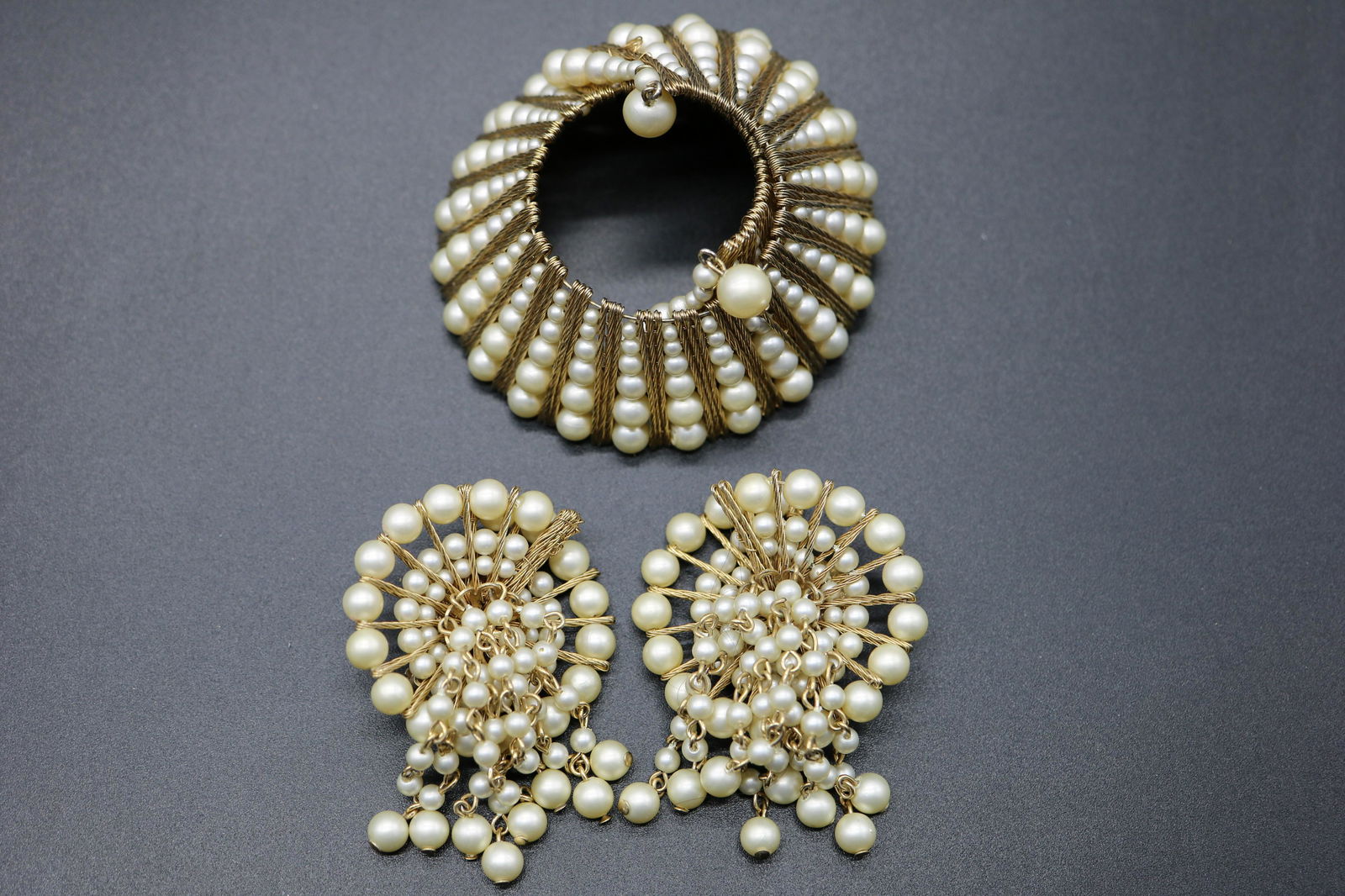 Vintage Gold Tone & Beaded Cuff 3D Bracelet with Tassel (1 of 6)