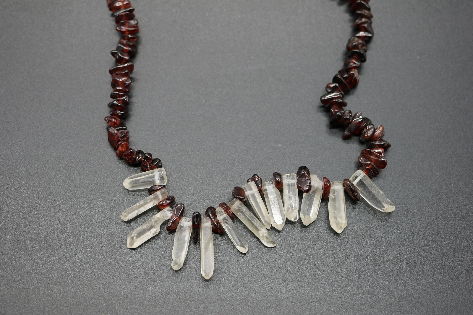 Vintage Raw Red Garnet & Quartz Crystal Necklace (1 of 5)