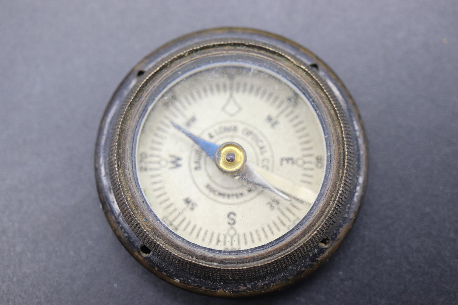 Antique Bronze WWII Baush & Lomb Compass: approx. 1 7/8 across