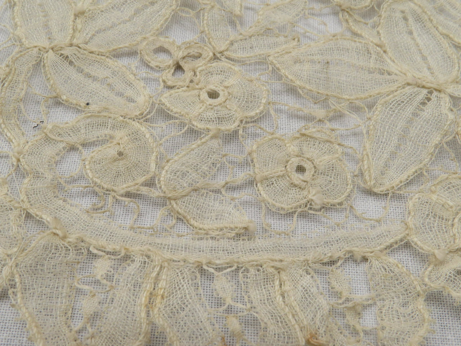 Large Piece Antique Bobbin/Neddle Lace: approx. 10 inches wide, 69 inches long, great condition with minor spotting