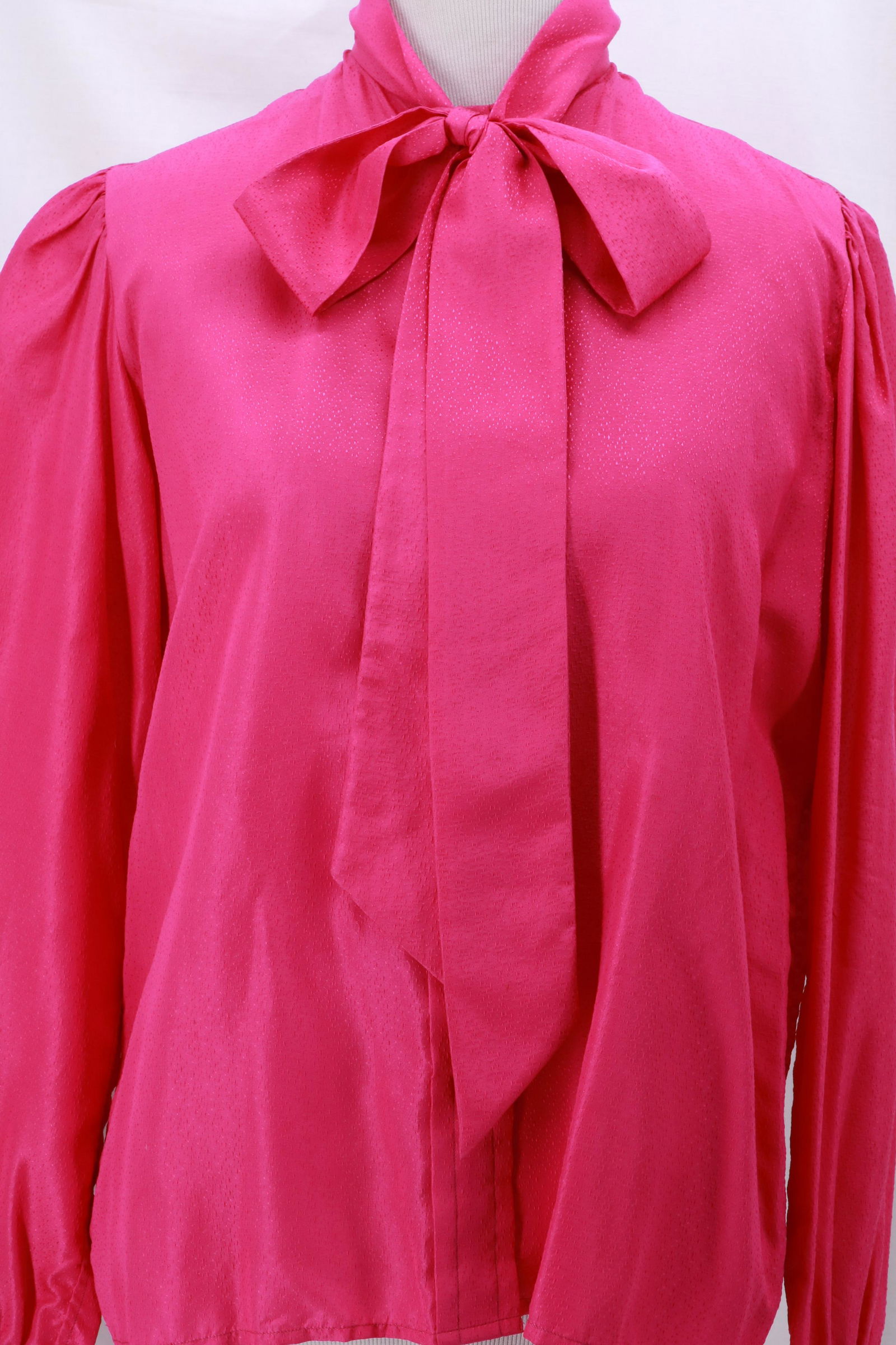 Vintage CHARLES JOURDAN Pussy Bow Fuchsia Silk Blouse (1 of 9)