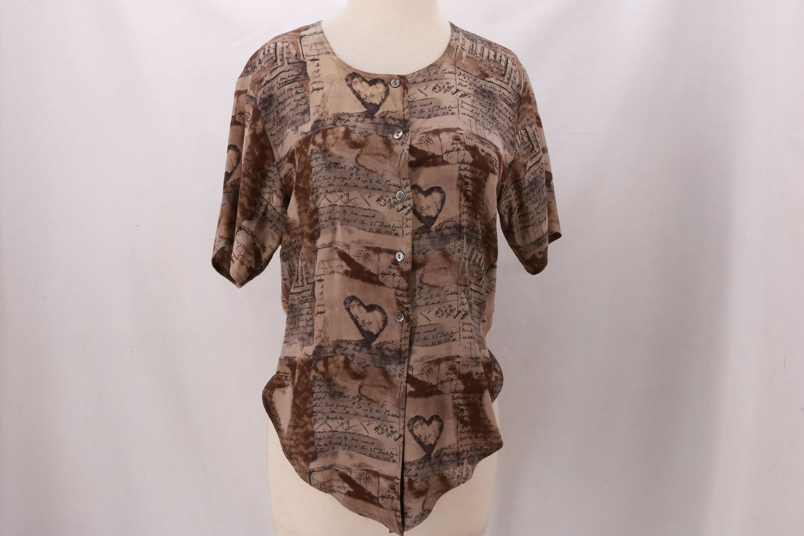 Vintage JAEGER Silk Tie Front Blouse with Heart Motif (1 of 5)