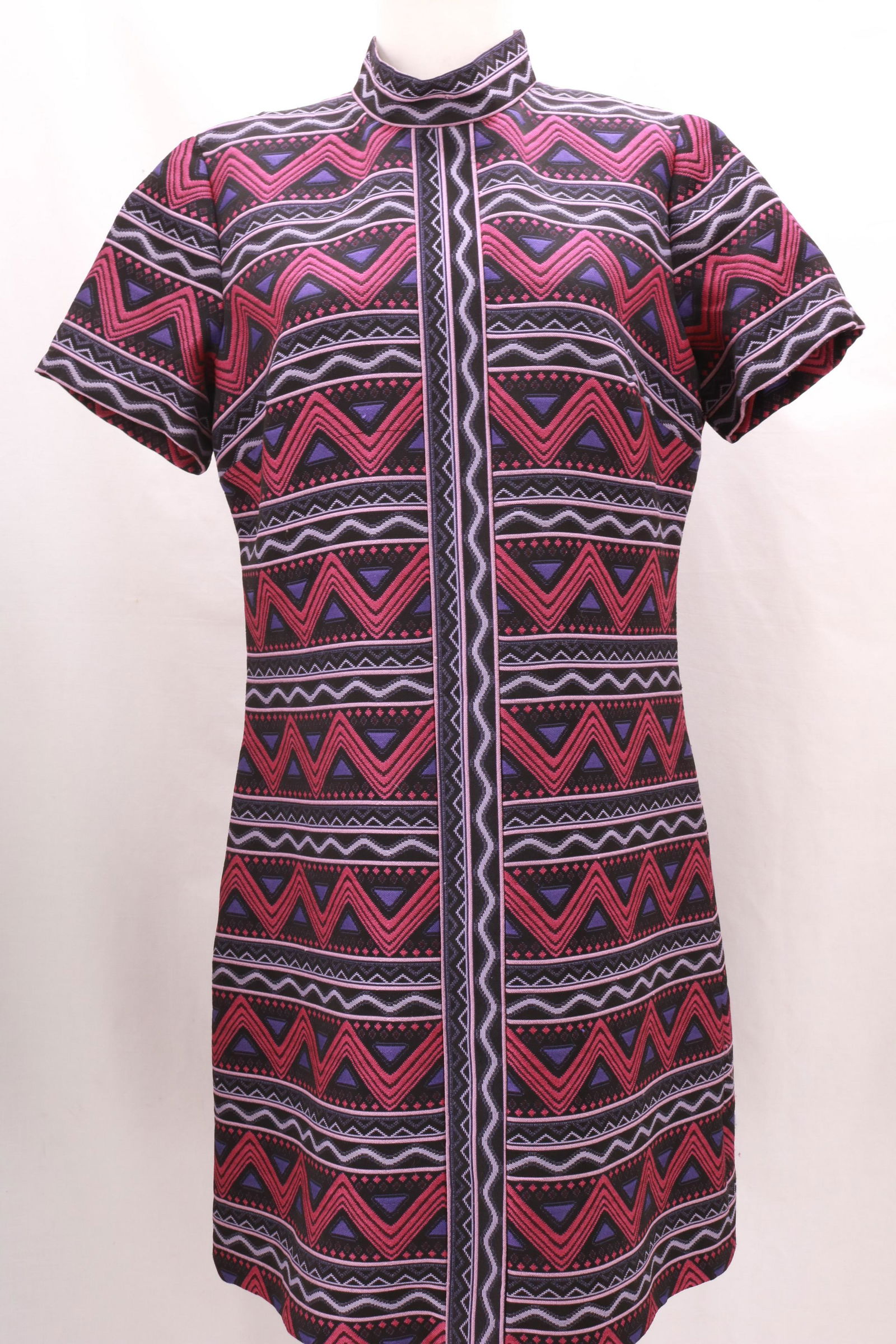 Vintage 1960's Poly/Knit Shift, Pink, Purple, Black (1 of 6)