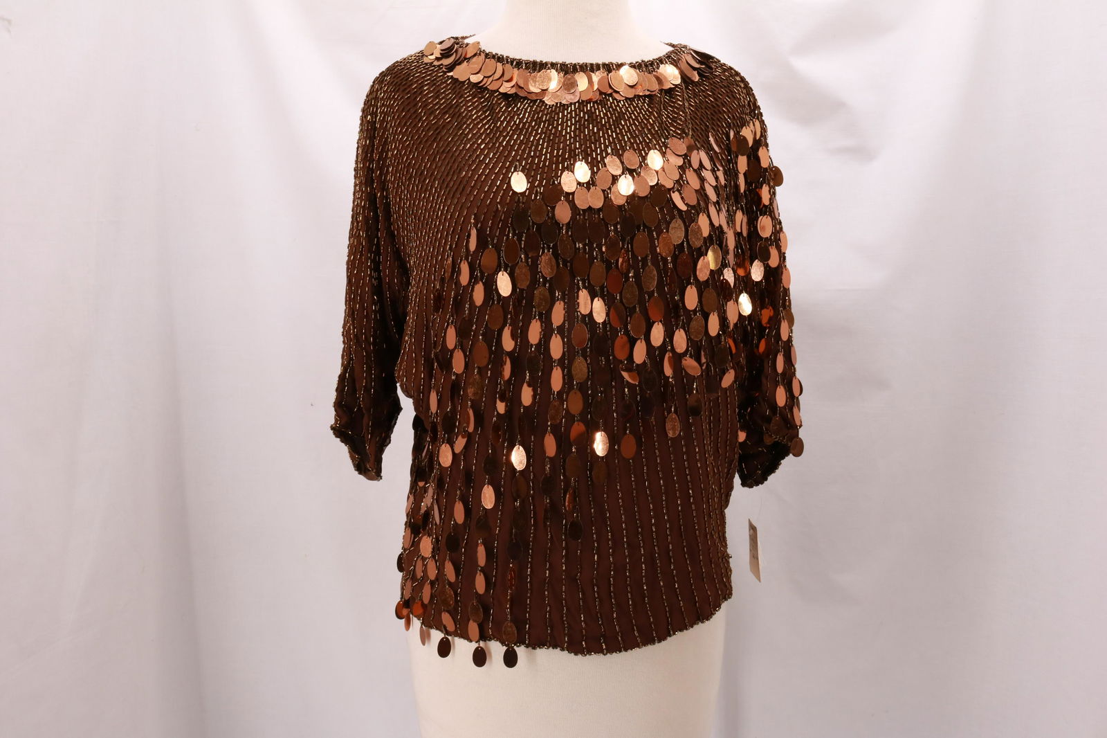 Vintage Silk OLEG CASSINI Sequin & Beaded Dolman Sleeve (1 of 8)