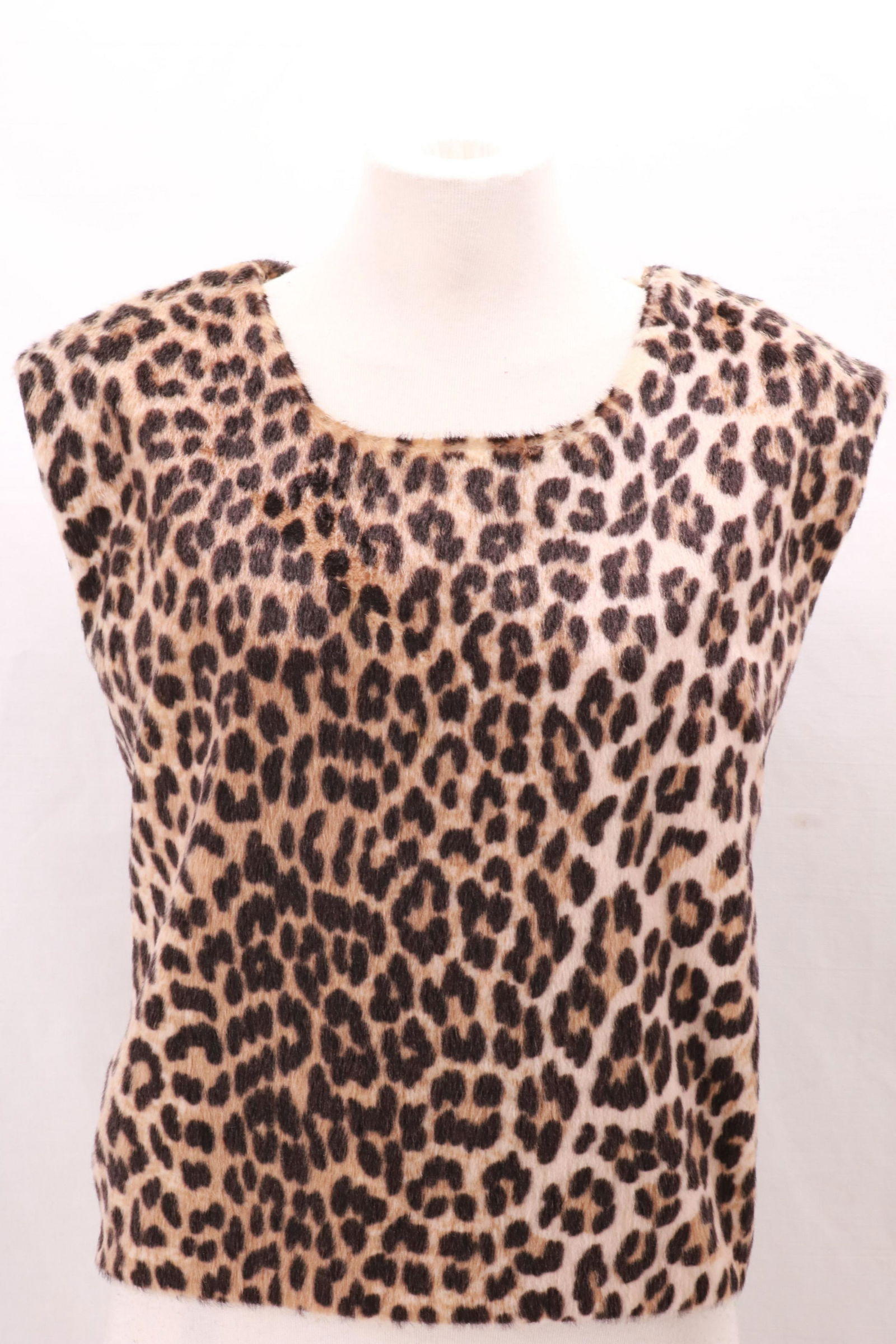 Vintage 1970's Leopard Print Faux Fur Cropped Tank Top (1 of 6)