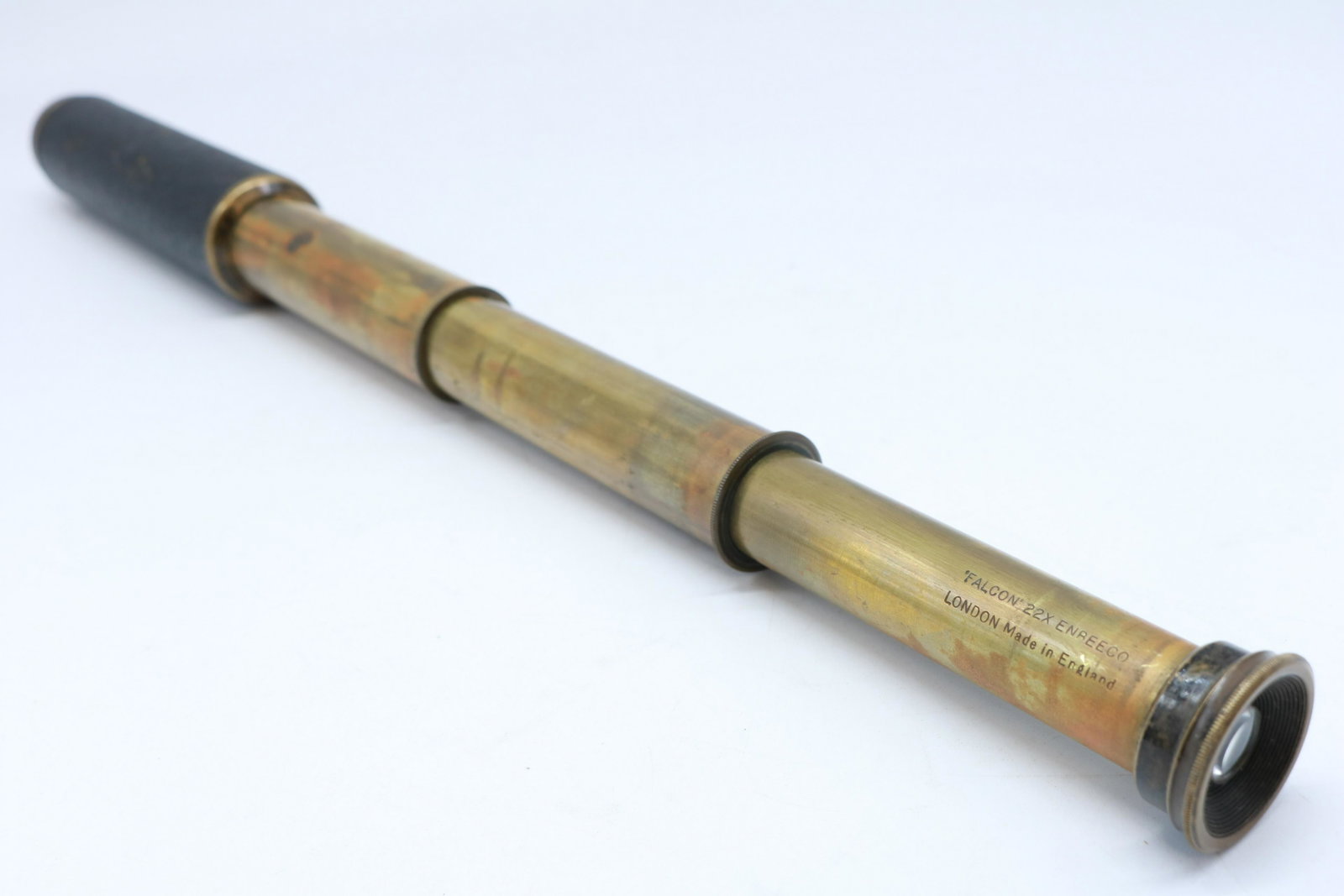 Antique FALCON 22x Brass Nautical Monoscope Telescope: Excellent condition given the age and fully functional. Marked "Falcon" 22x ENREECO LONDON Made in England. Measures just about 17" long when fully extended and 7" when closed.