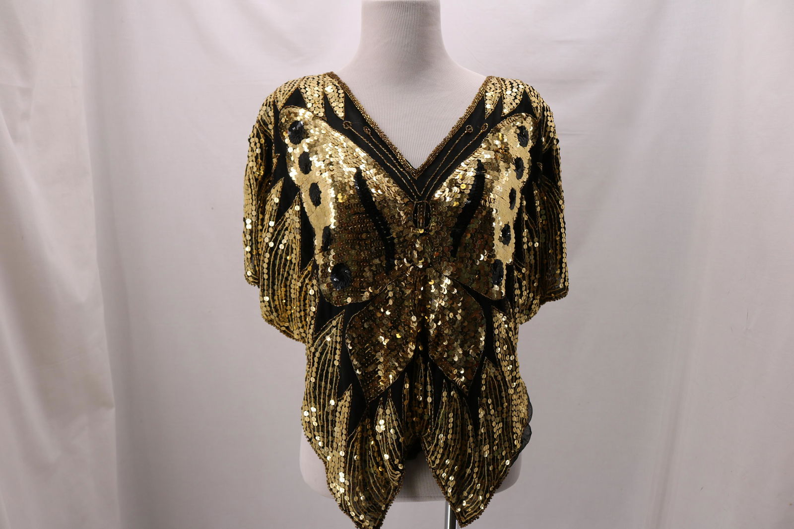 1980'S GOLD SEQUIN BLOUSE WITH BUTTERFLY (1 of 6)