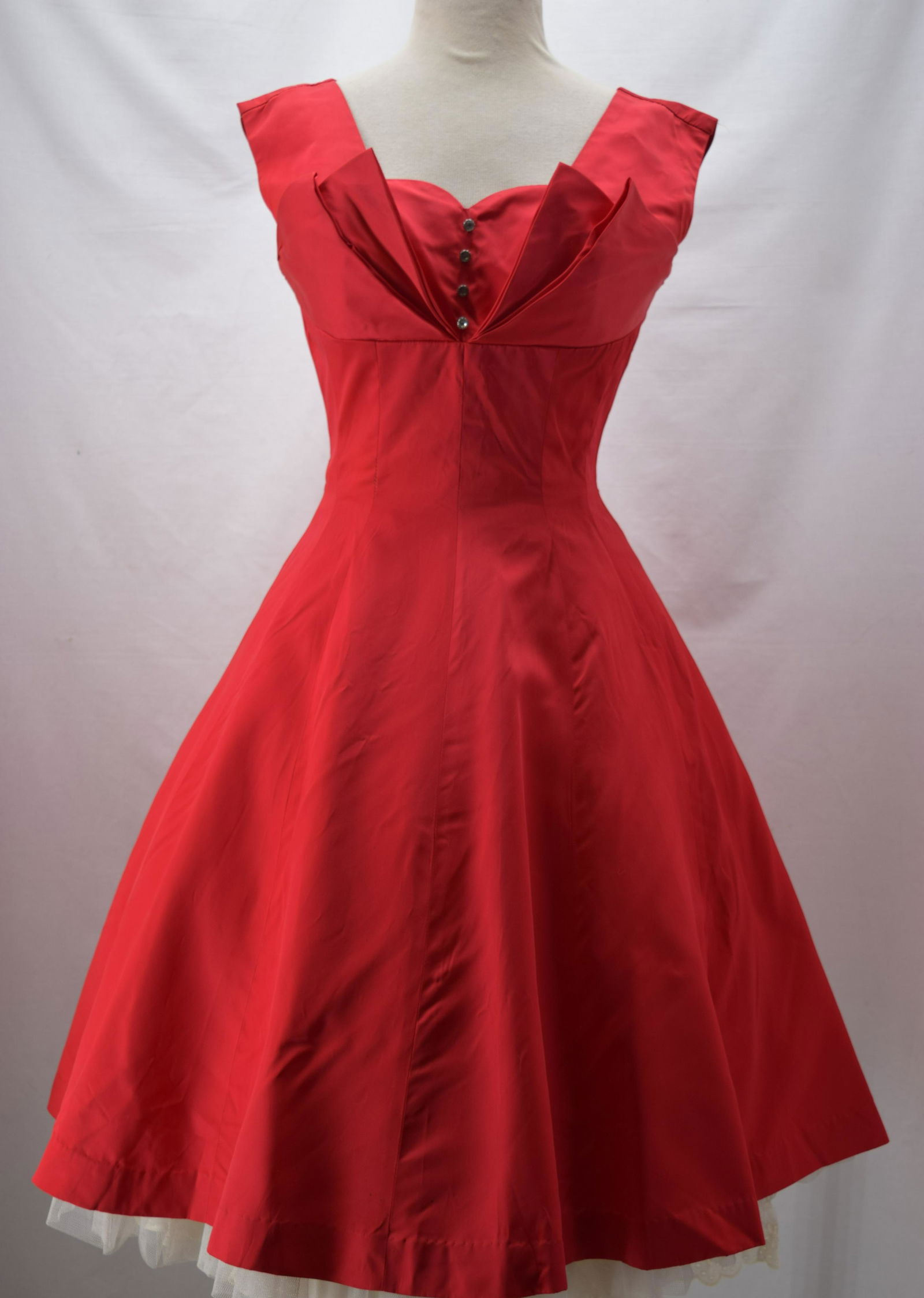1950'S SATIN RED PARTY DRESS (1 of 7)