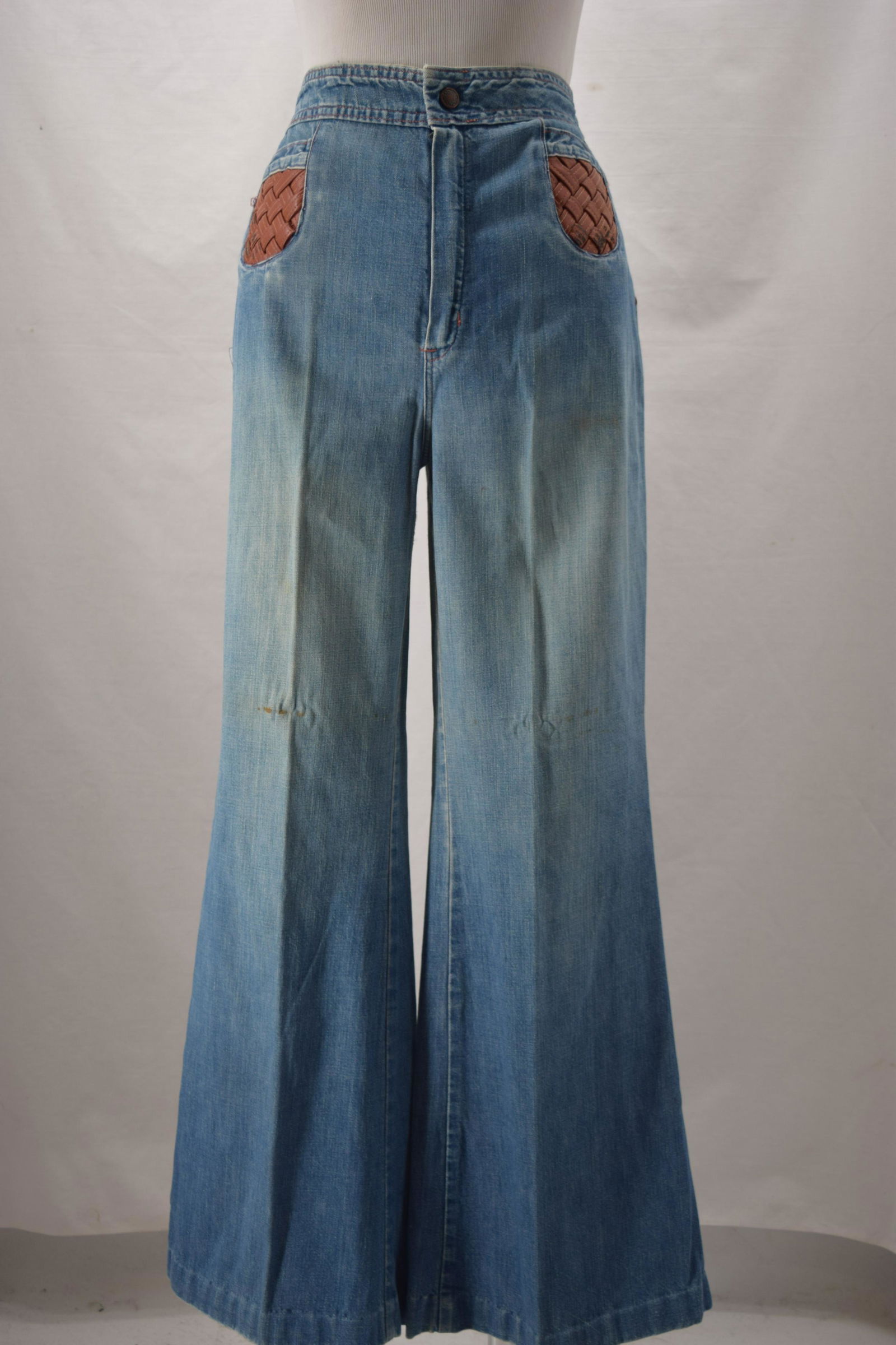 Vintage 1970's Woven Leather Pocket Wide Leg Denim (1 of 11)