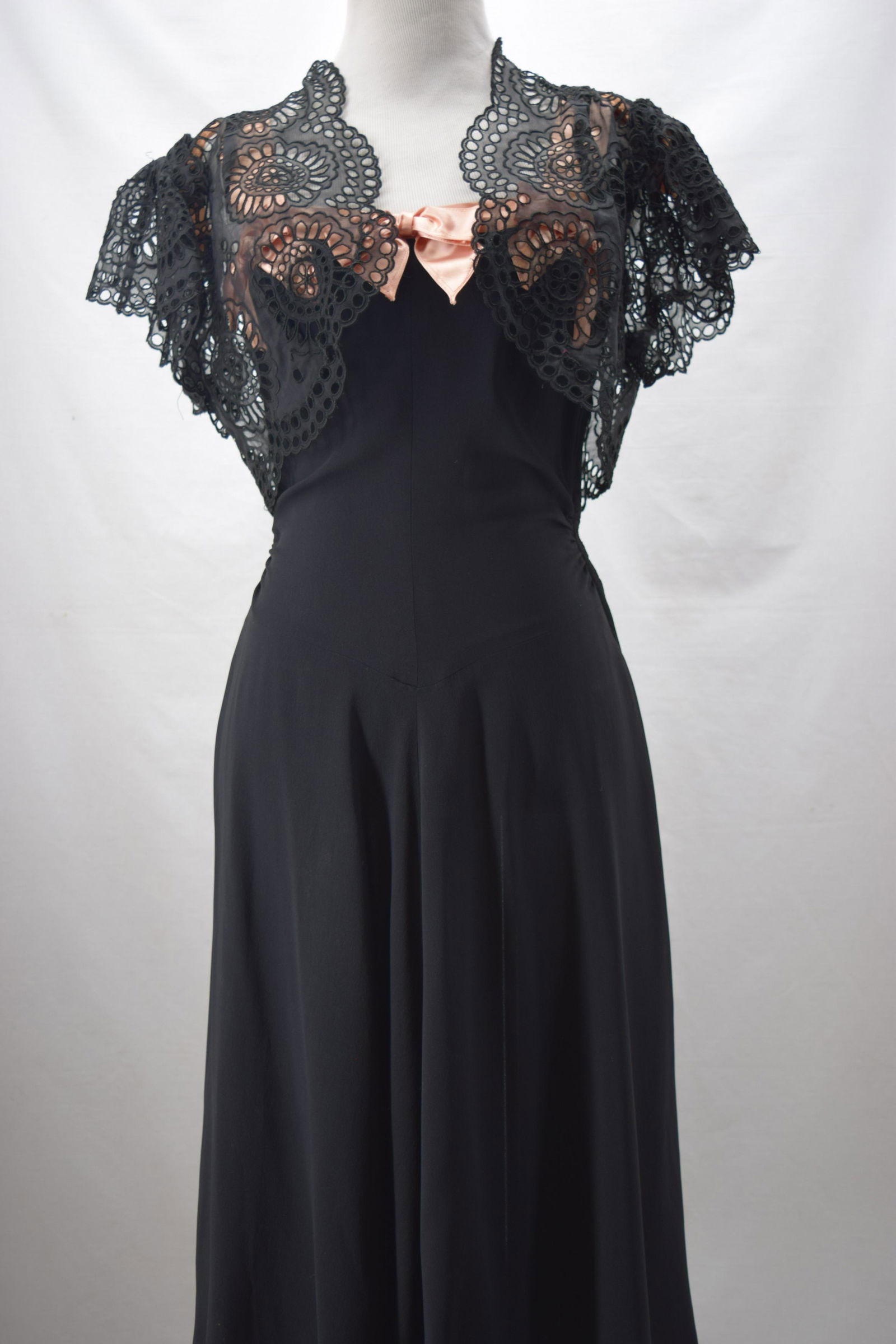 Vintage 1940's Black Crepe Dress with Lace Bolero (1 of 8)