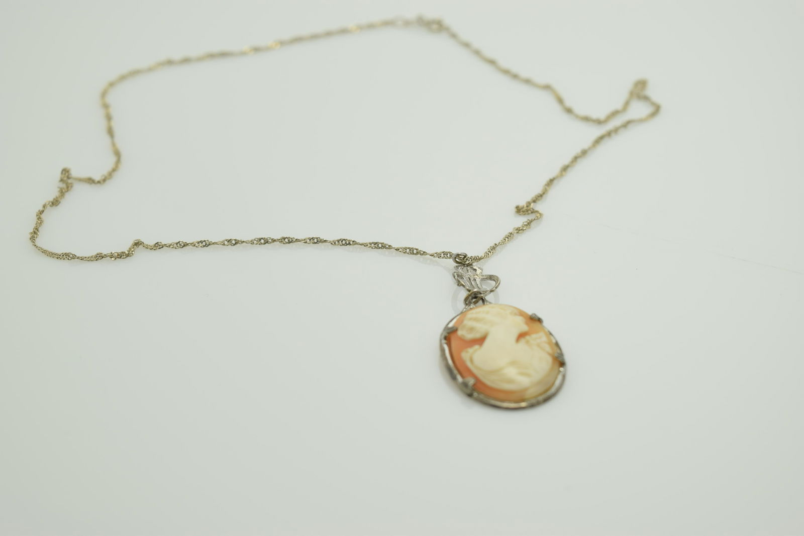 Victorian Sterling Carved Shell Cameo Pendant & Chain (1 of 3)
