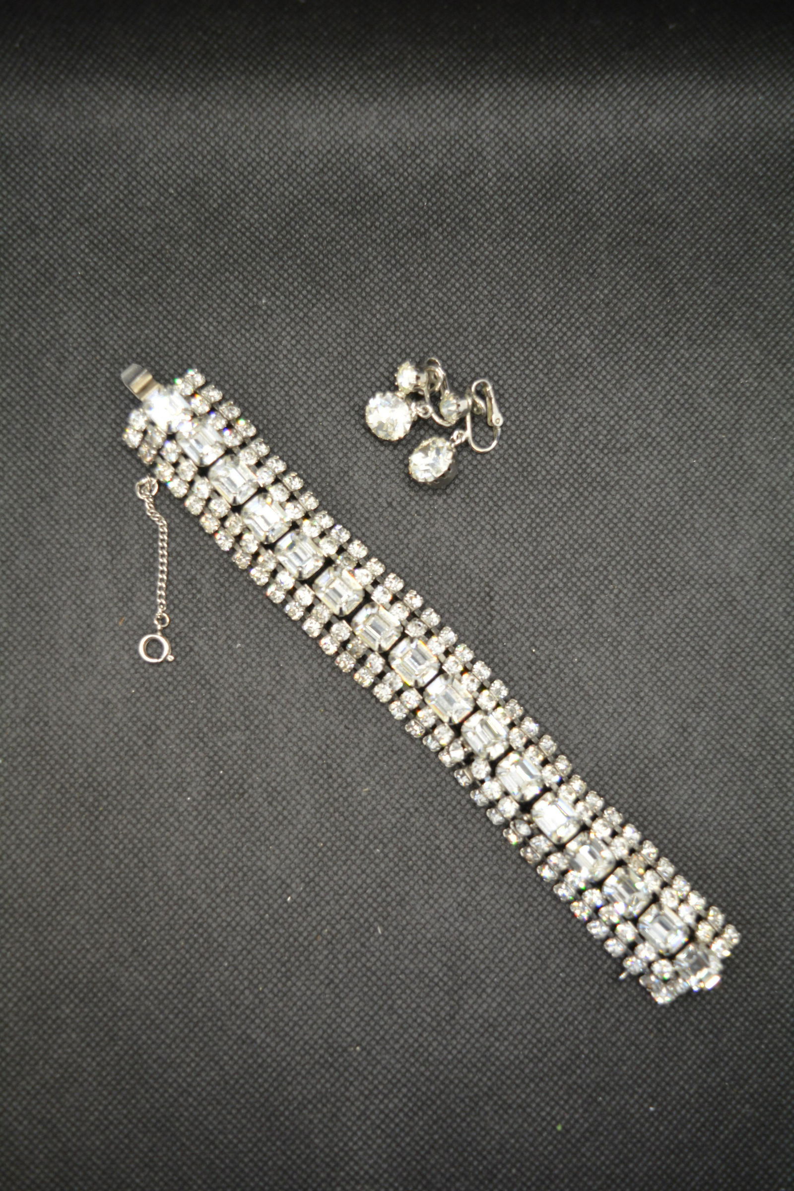 Vintage Rhinestone Tennis Bracelet & Trifari Earrings (1 of 4)