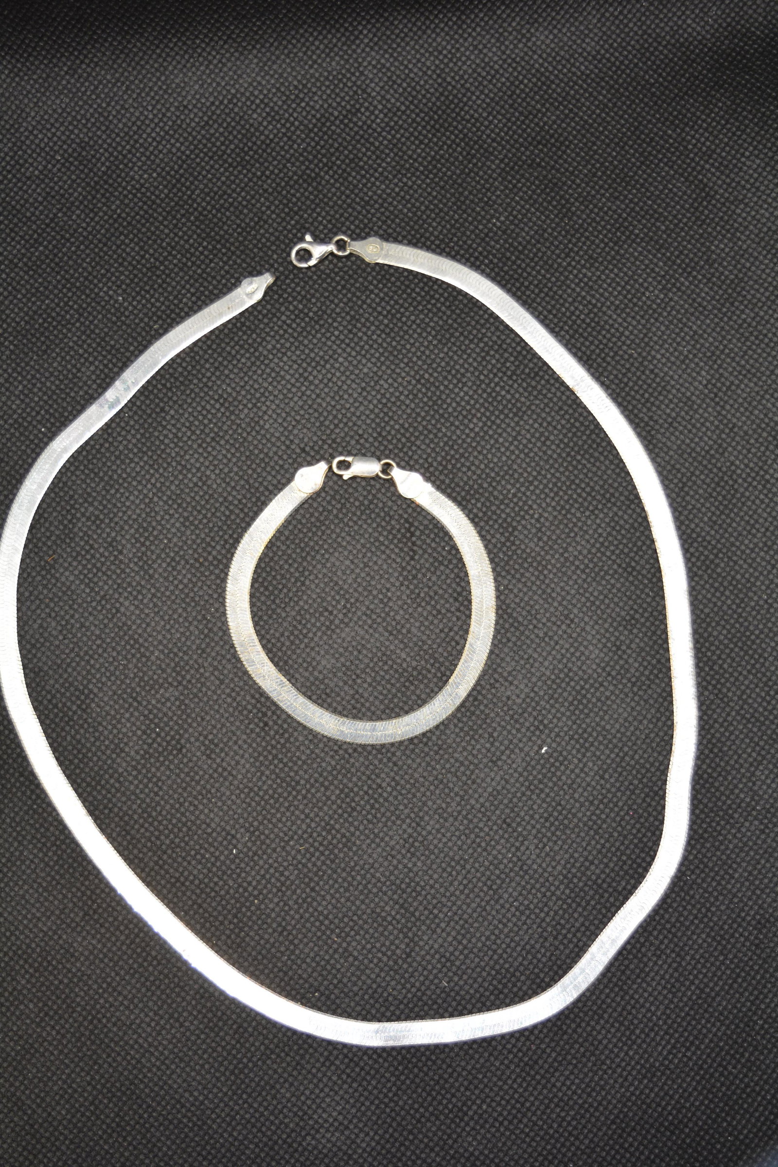 Sterling Silver Herringbone Chain & Bracelet, Italy 925 (1 of 3)