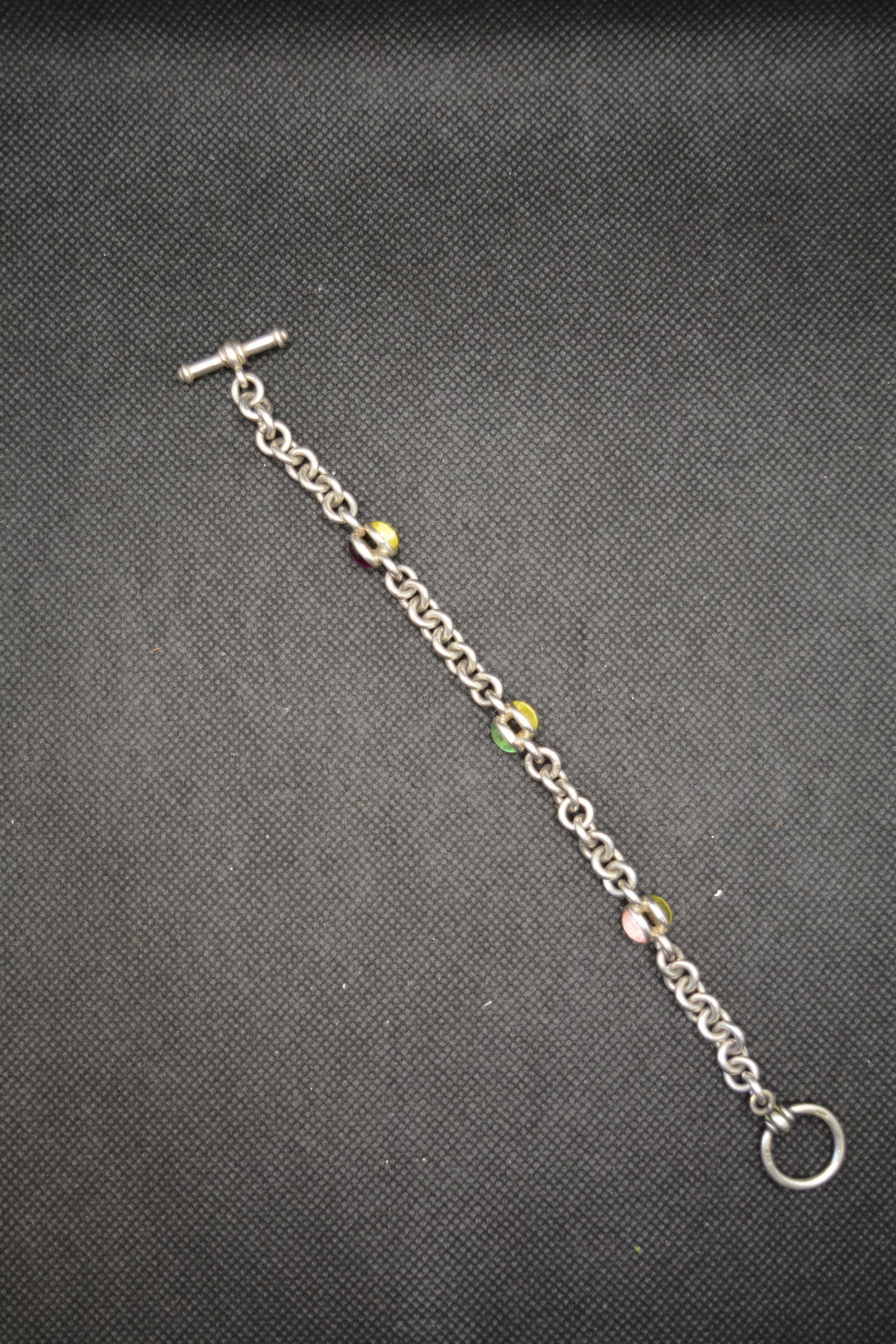 Sterling Silver Toggle Bracelet with Stones, Mexico 925 (1 of 3)