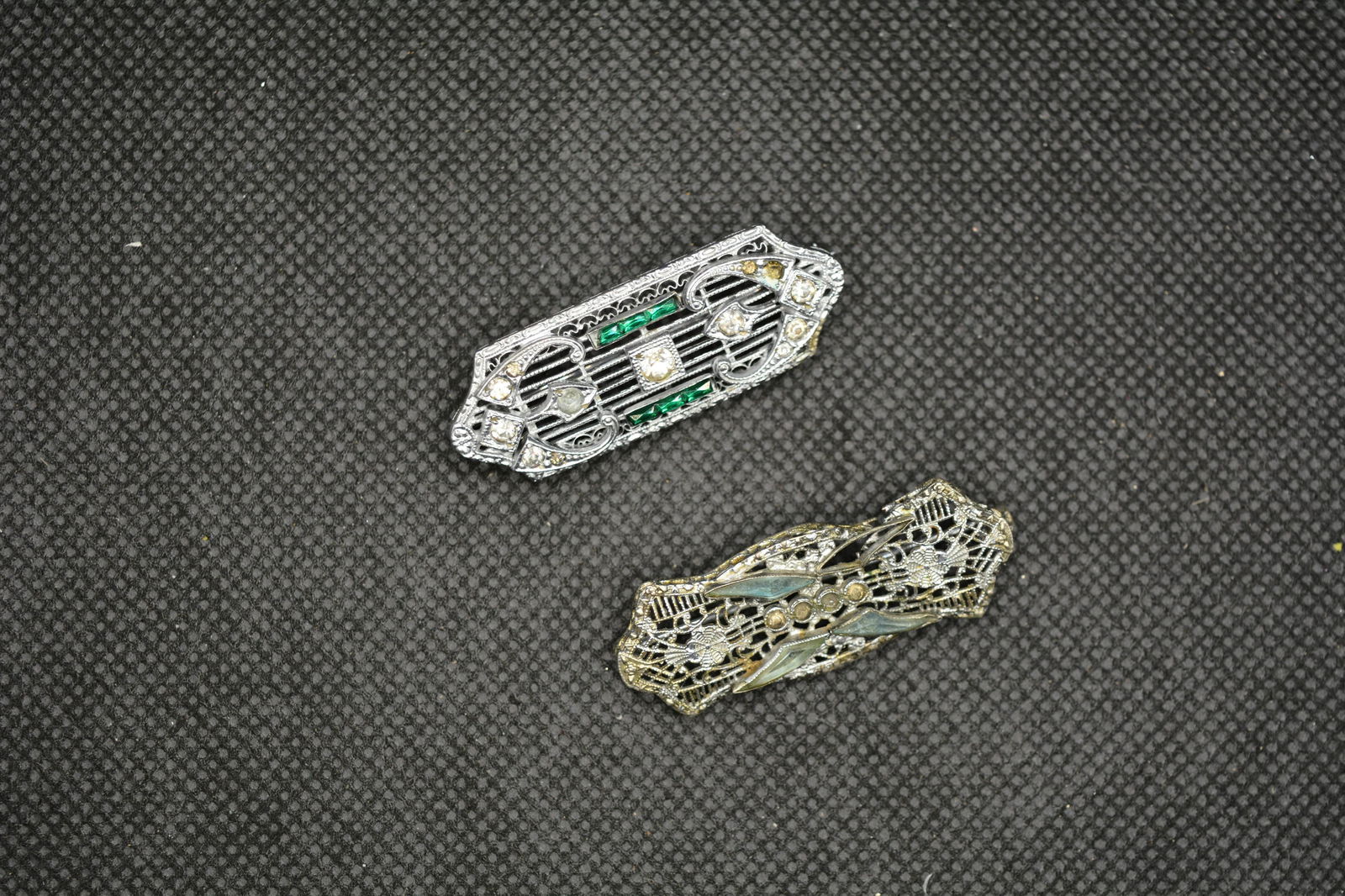 Lot of 2 Antique Fret Work Brooches with Stones (1 of 2)