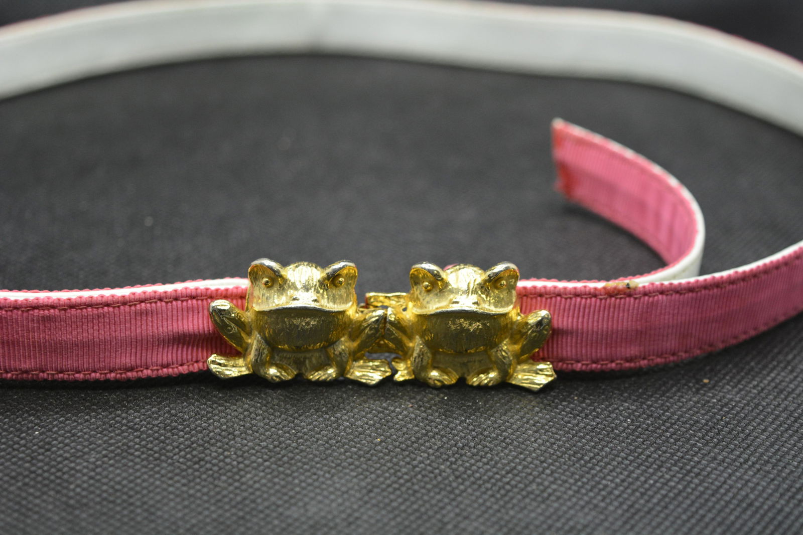 Vintage Gold Frog Belt Buckle Pink Grosgrain and (1 of 3)