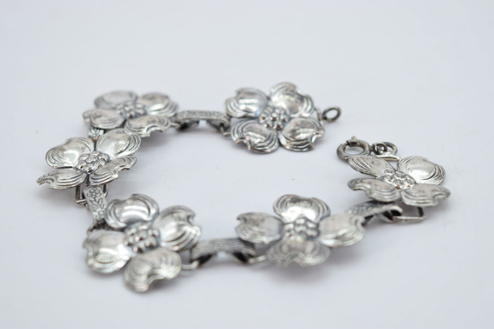 Vintage Sterling Silver Flower Bracelet, Signed Michele (1 of 6)