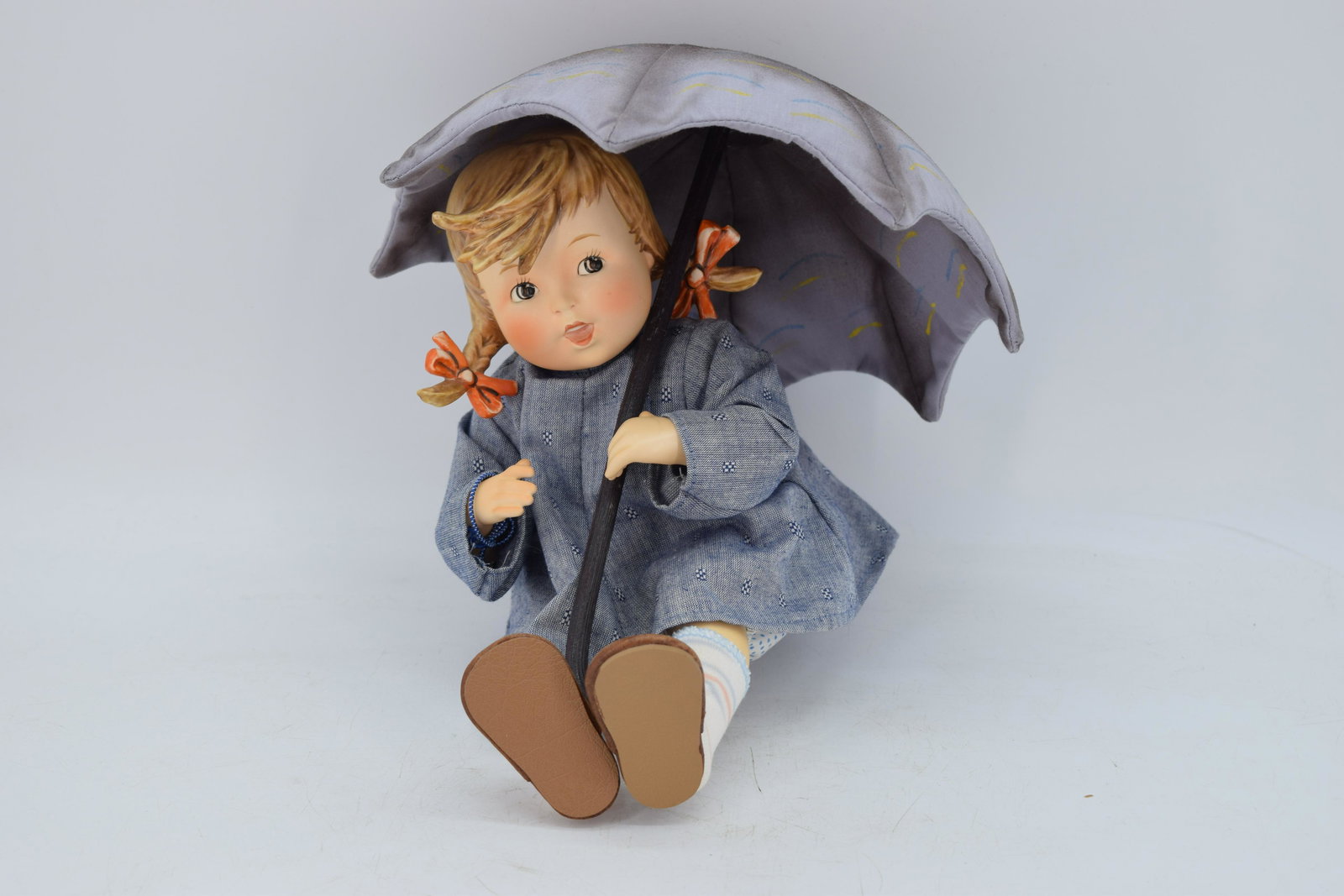 Vintage Hummel Goebel Umbrella Girl Doll: approx. 8 inches seated, 14 tall