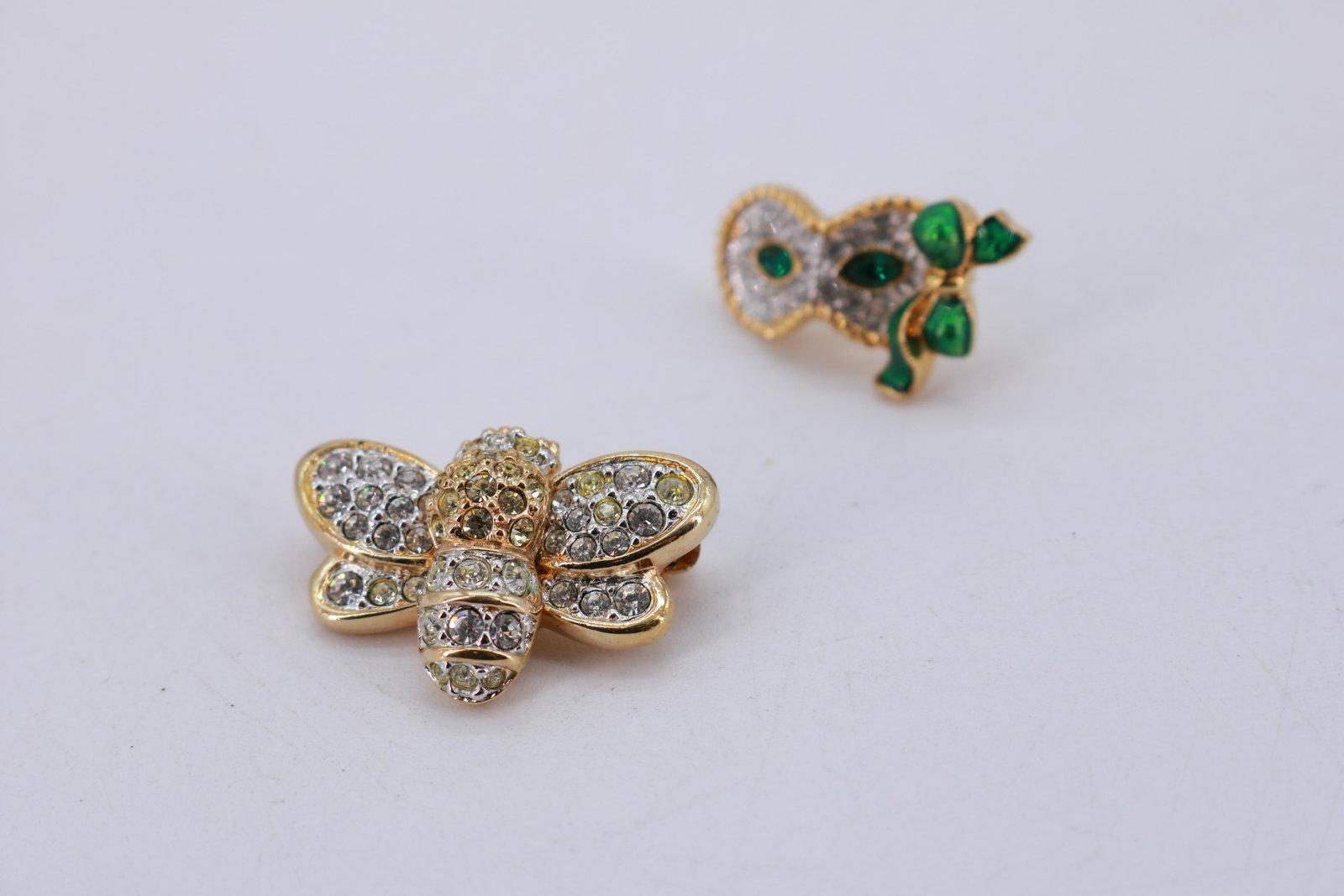 Swarovski Crystal Bee Brooch & Mask Pin: tiny bubblebee crystal brooch and crystal mask pin (pin missing back
