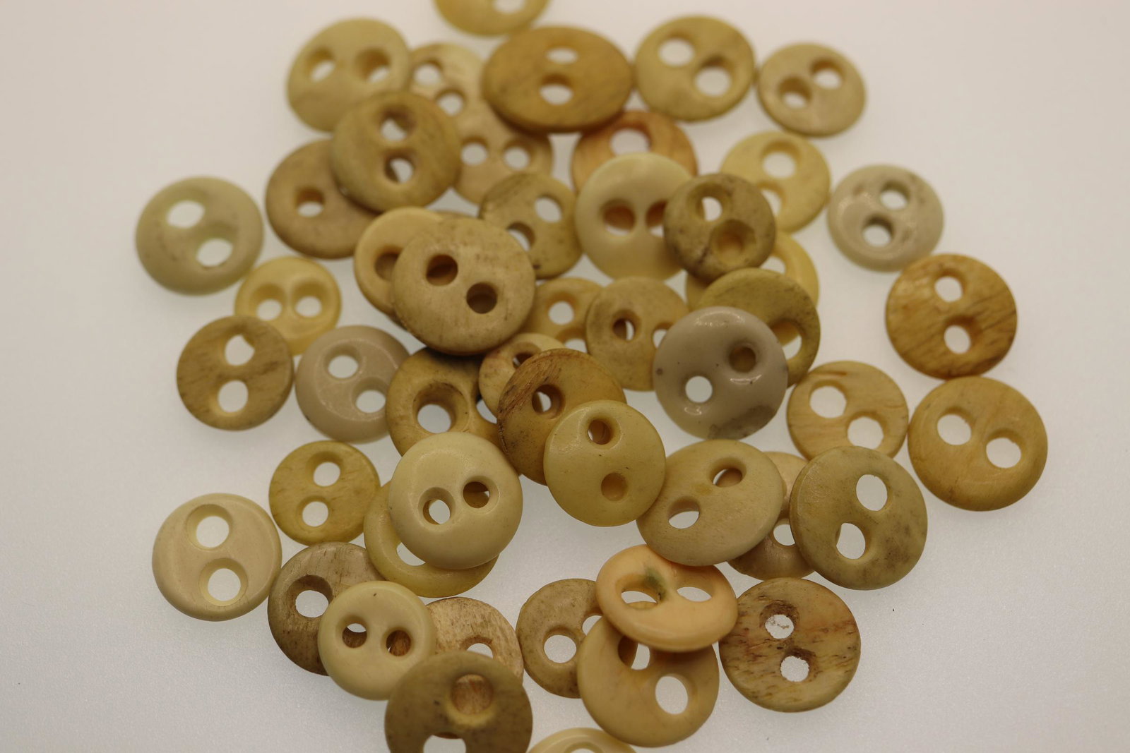 Lot of 50 Bone Buttons, 1860-70's: bone buttons used for men's underwear, 1/2- 3/4 wide