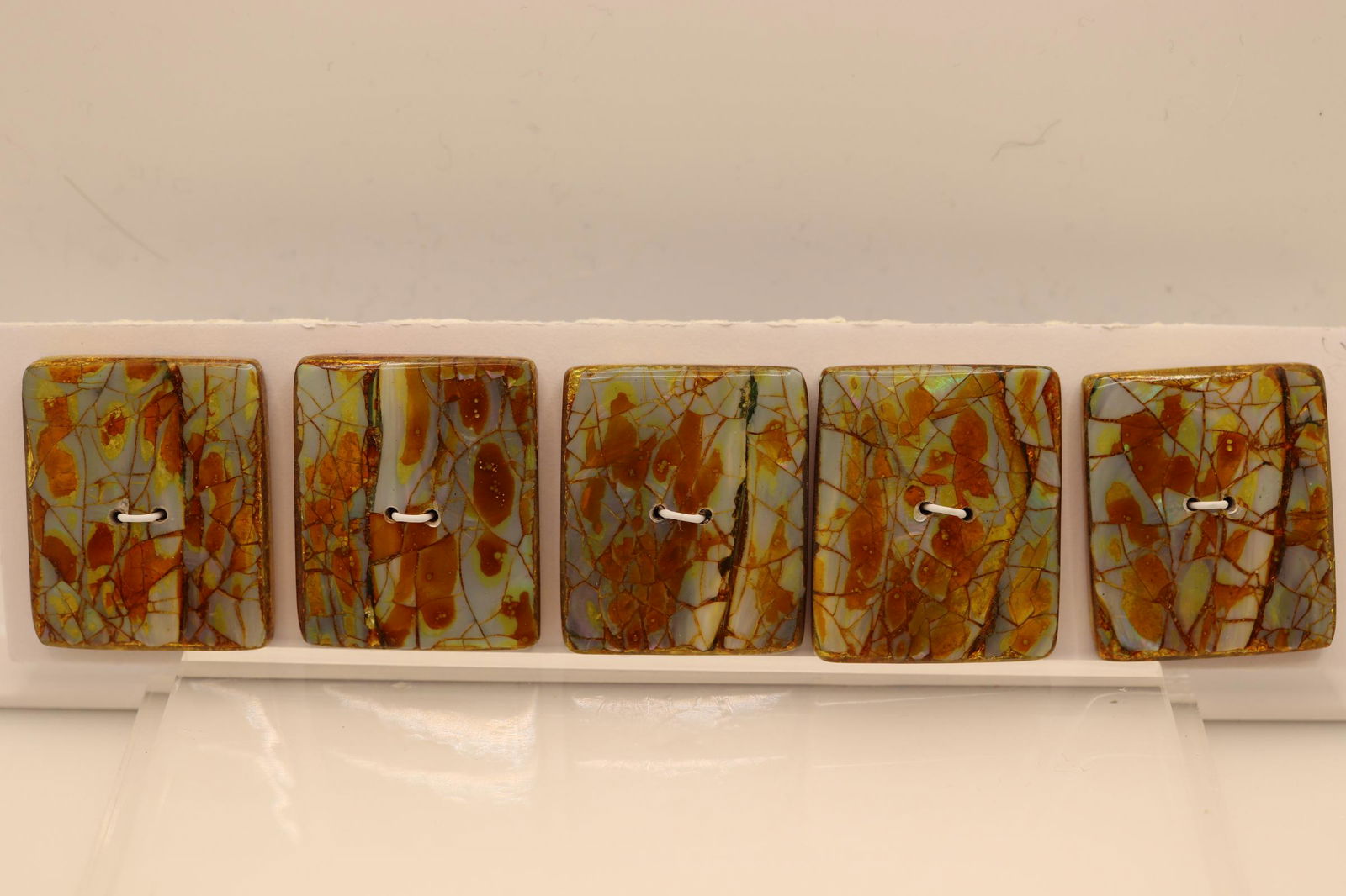 Lot of 5 Rectangular Wood & Abalone Buttons, 1990's: beautiful buttons, 1 3/8 wide