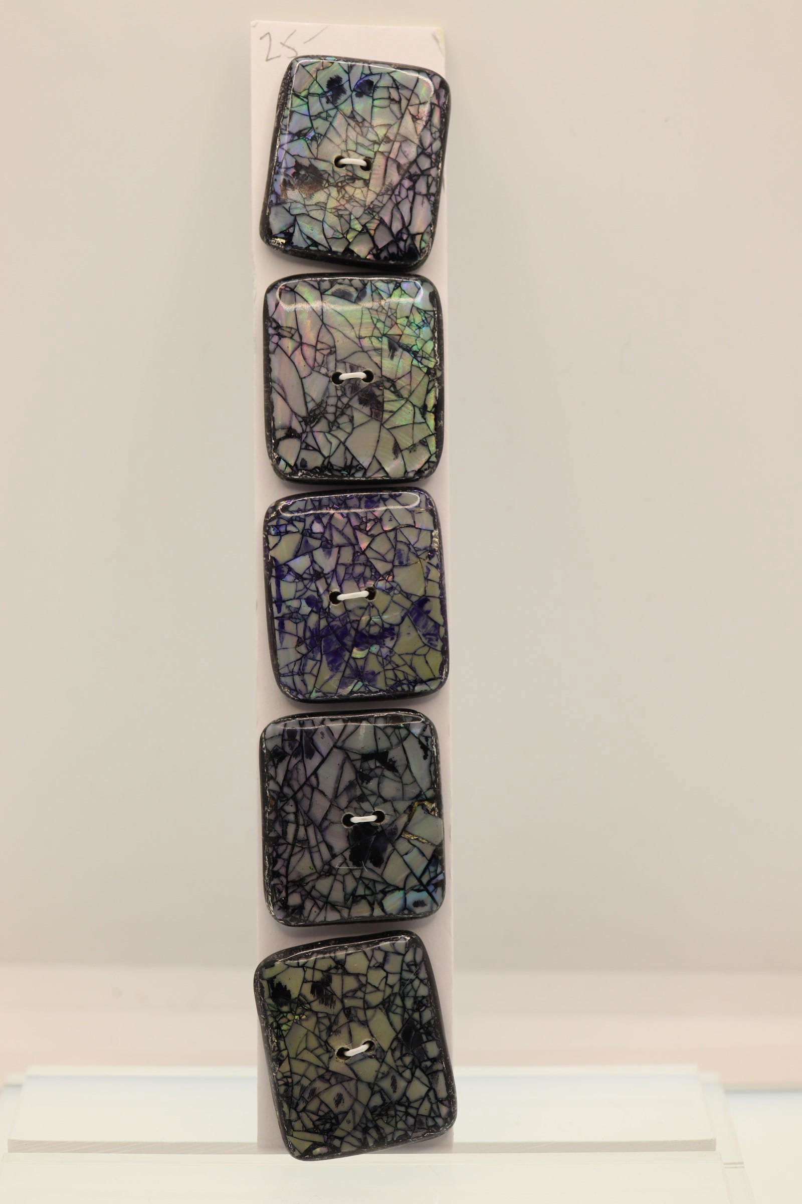 Set of 5 Abalone & Horn Buttons, 1990's: great iridescent blue color, 1 x 1 1/4 inch