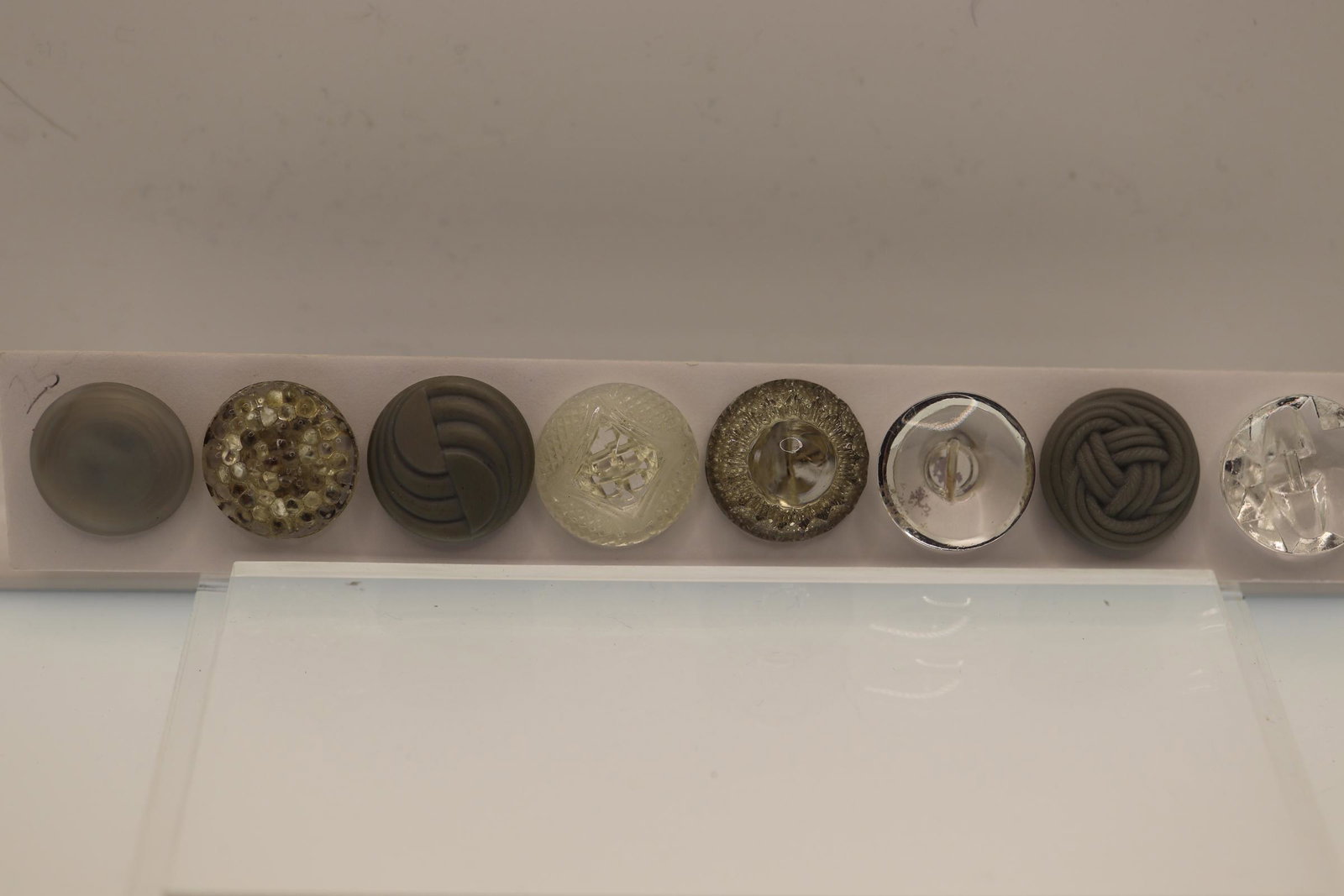 Circa 1890-1950 Glass Buttons: solid great, clear glass, and foil baked clear glass, 3/4 inch wide