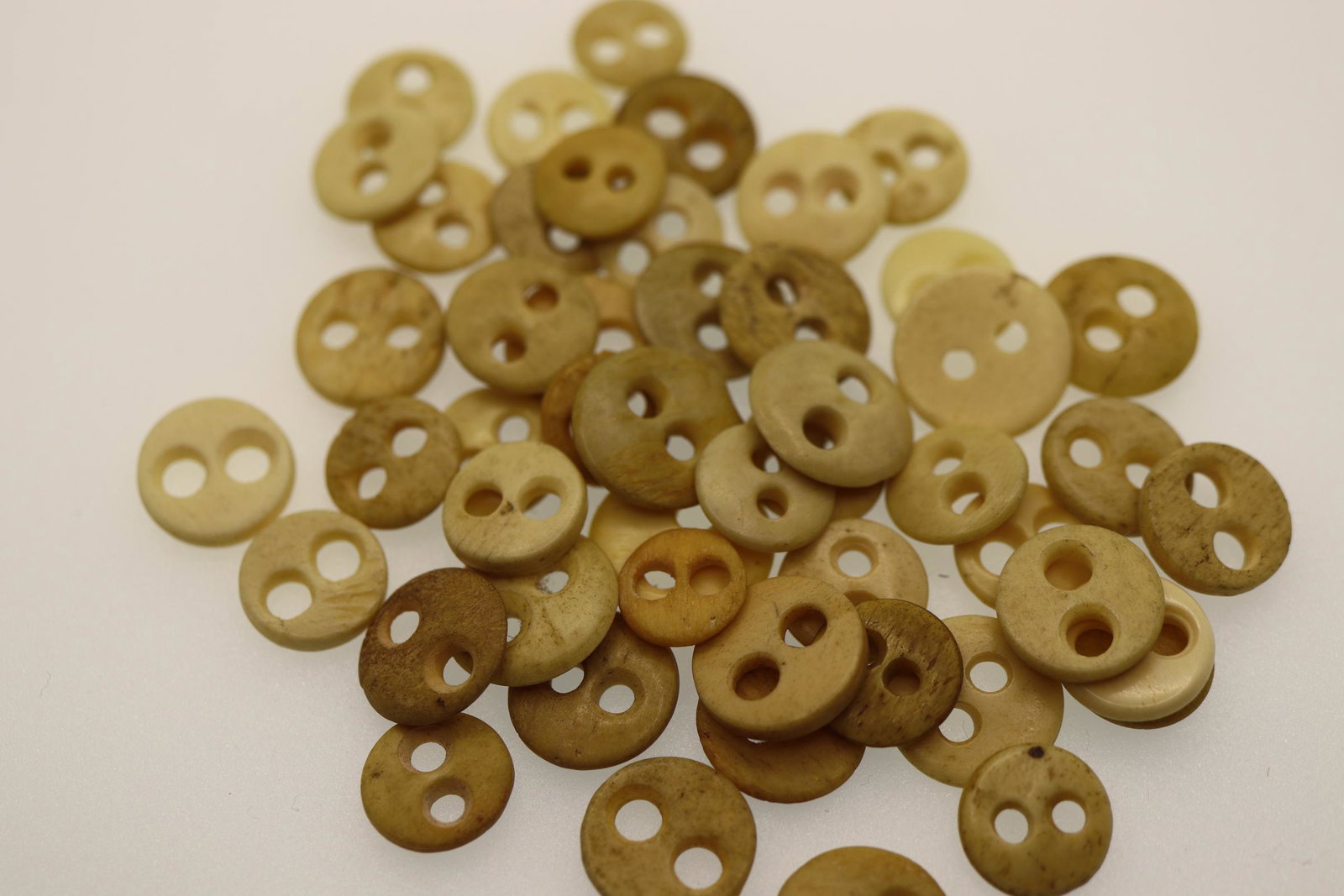 Lot of 50 Bone Buttons, 1860-70's: usually used on men's clothing, 5/8 inch