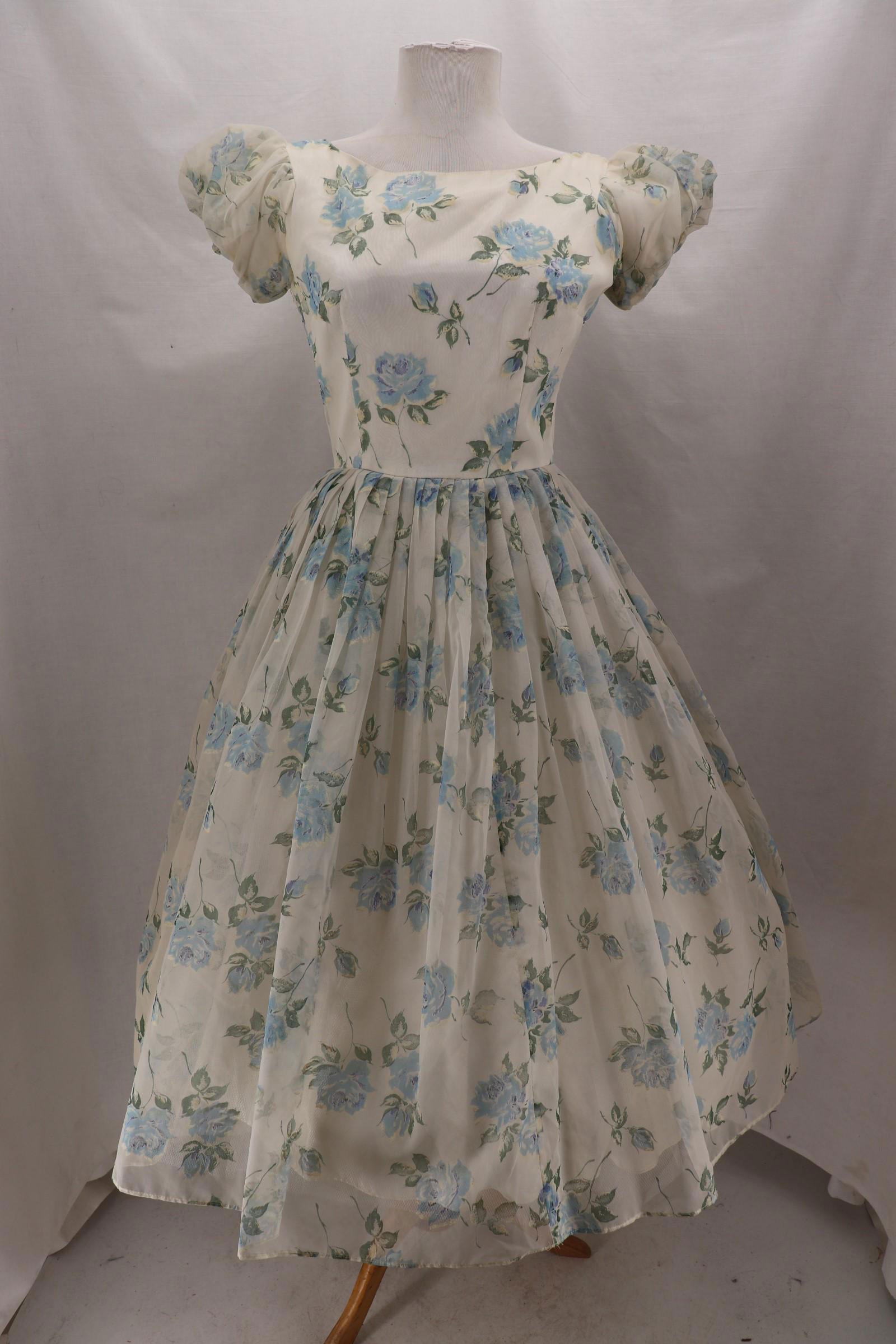 Vintage 1950's Sheer Flocked Rose Print Party Dress (1 of 5)