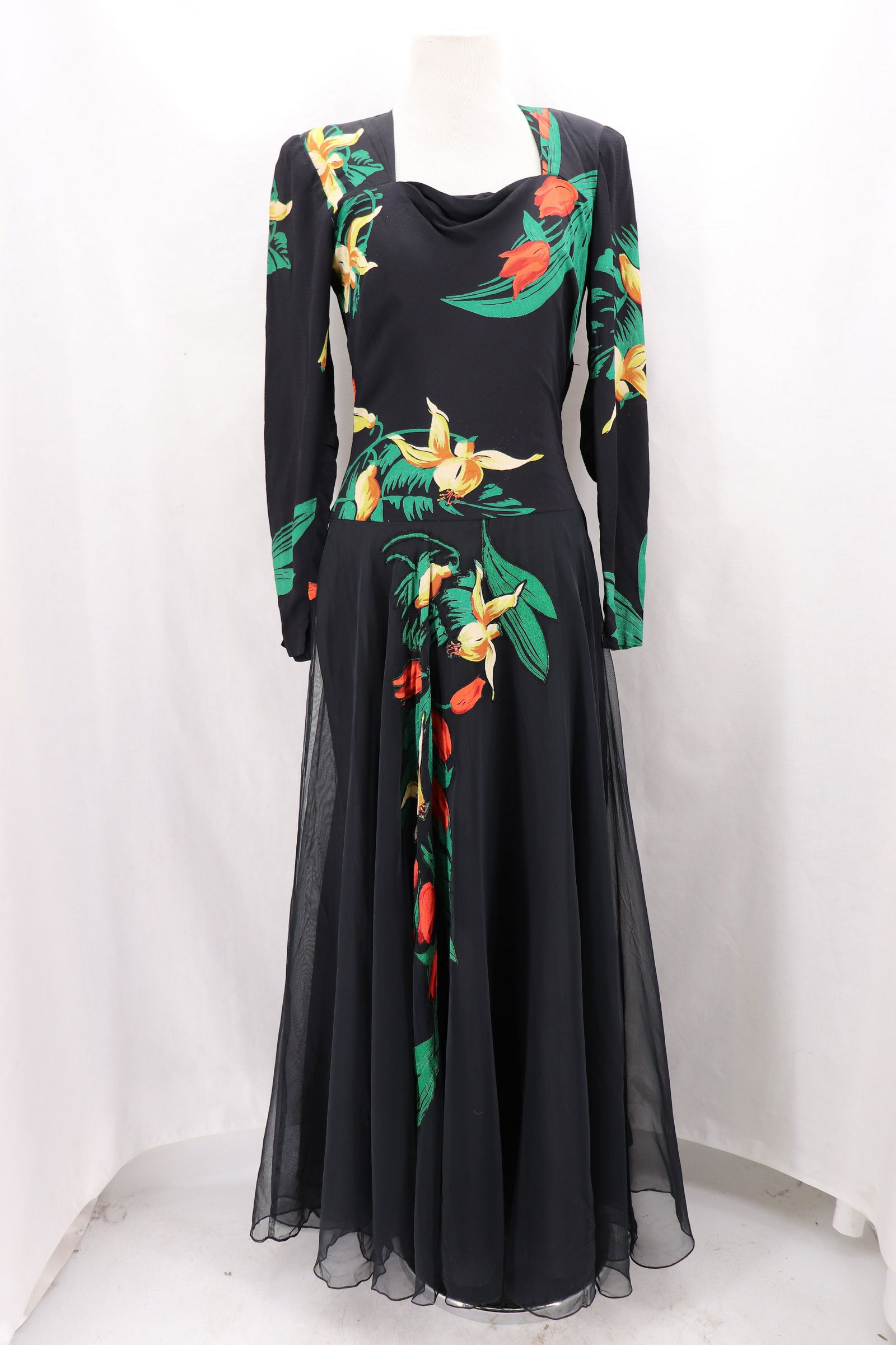 Vintage 1940's Floral Rayon & Chiffon Gown (1 of 6)