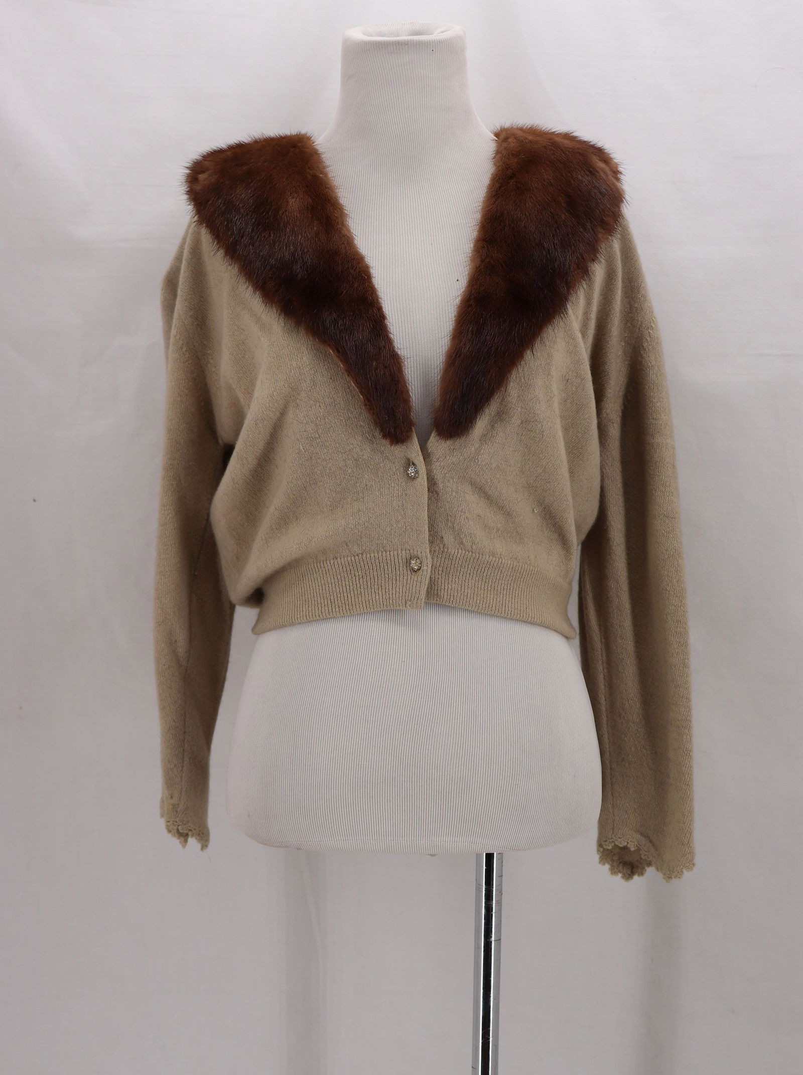 Vintage 1950's Cashmere Sweater with Mink Collar by (1 of 9)