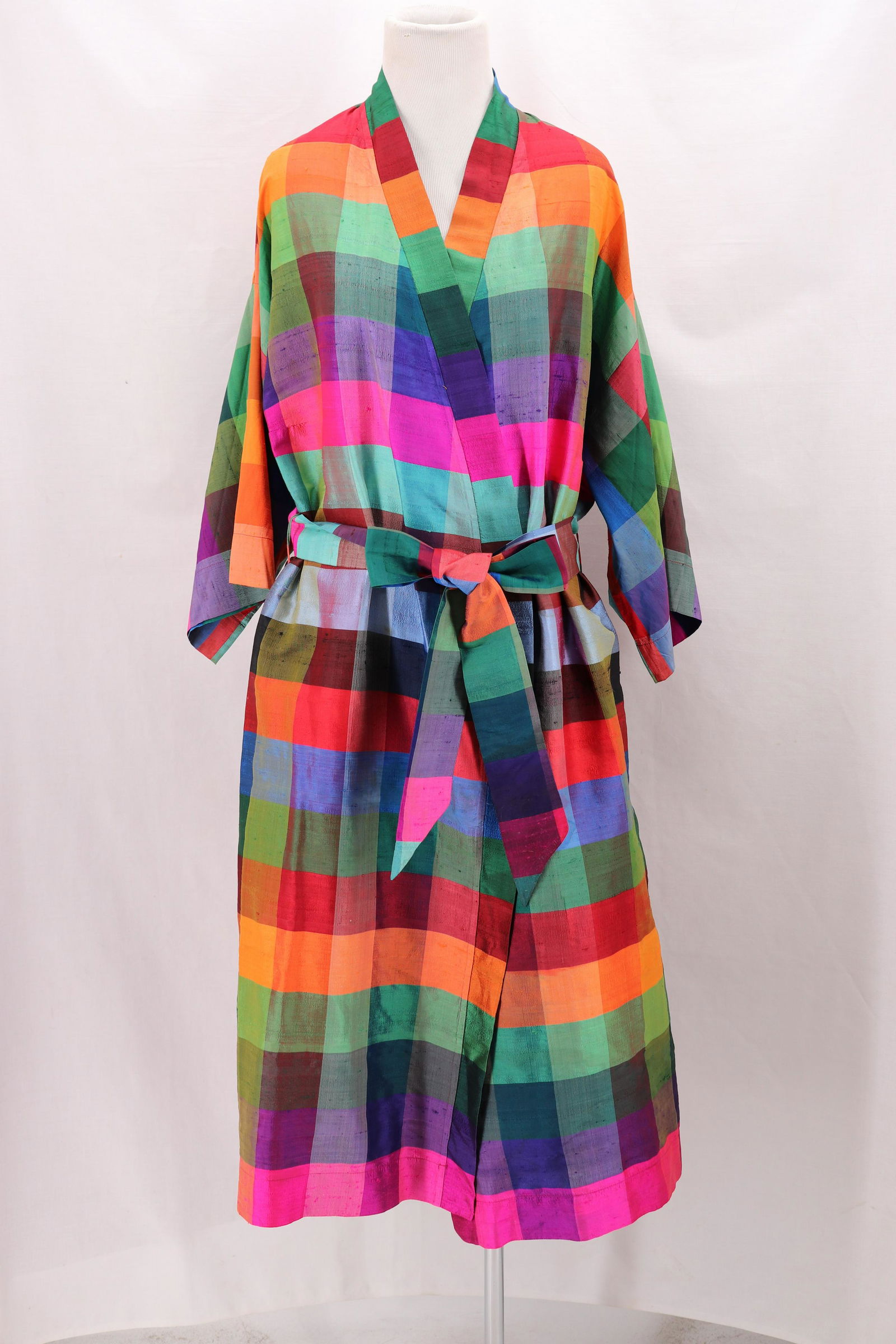 Vintage 1950's ALEXANDER SHIELDS Silk Plaid Duster Coat (1 of 8)