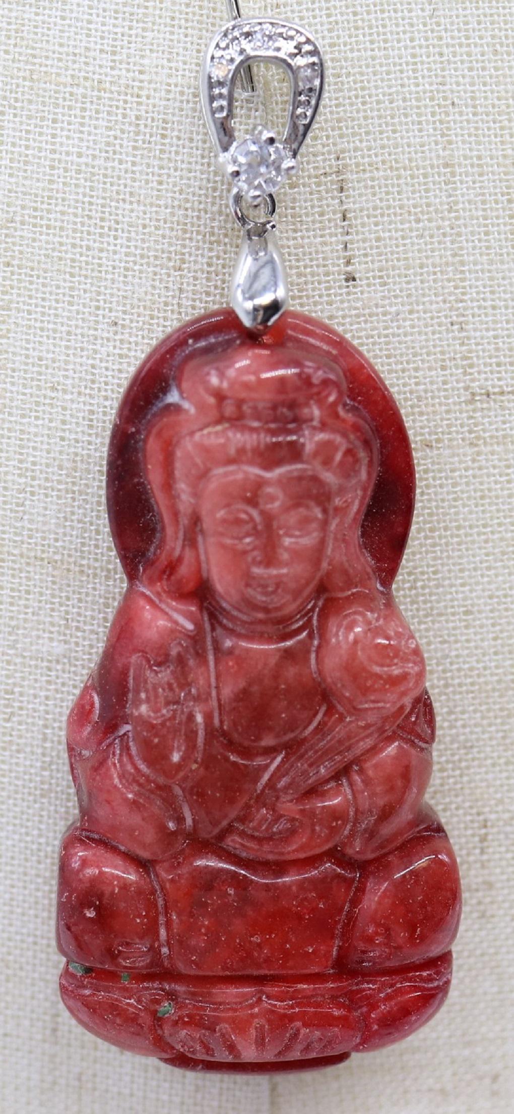 Vintage Red Jasper Stone Buddha Pendant: beautiful red stone, approx. 1 3/4 inches without loop