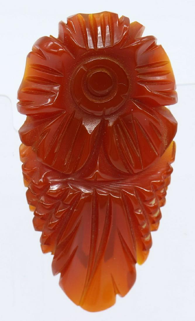 Large Vintage Carved Bakelite Dress Clip: translucent red flower dress clip, approx. 2 1/2 inches