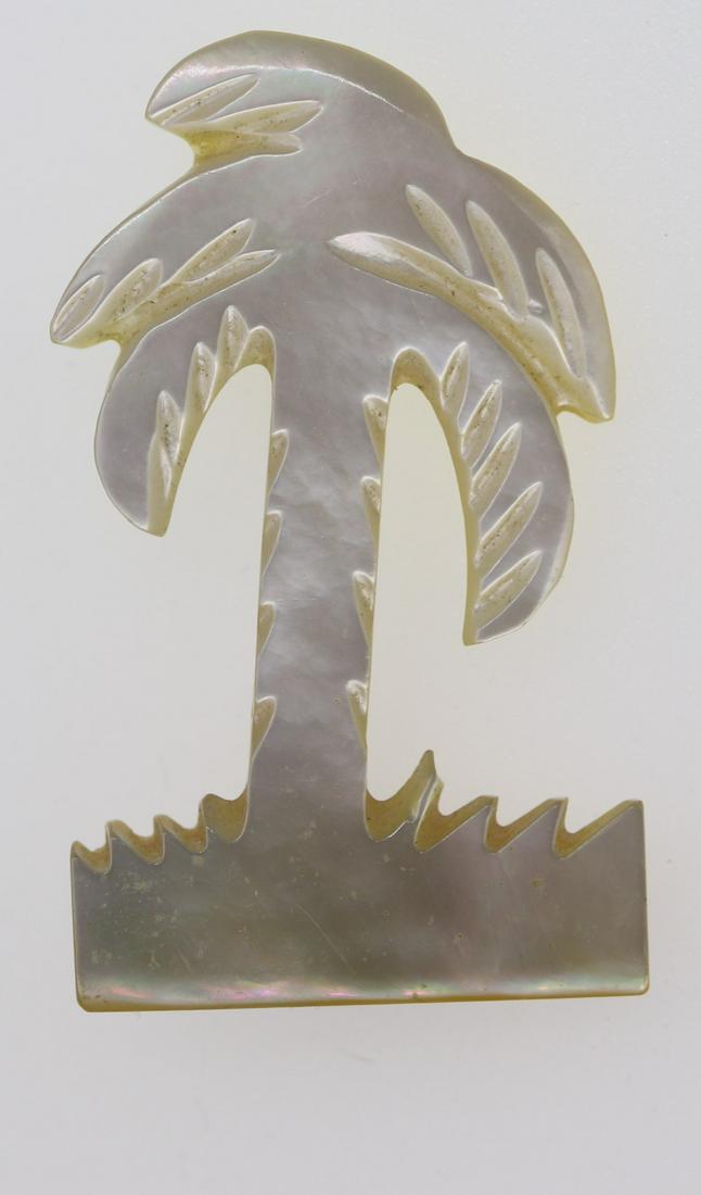 Vintage Carved Mother of Pearl Palm Tree Brooch (1 of 4)