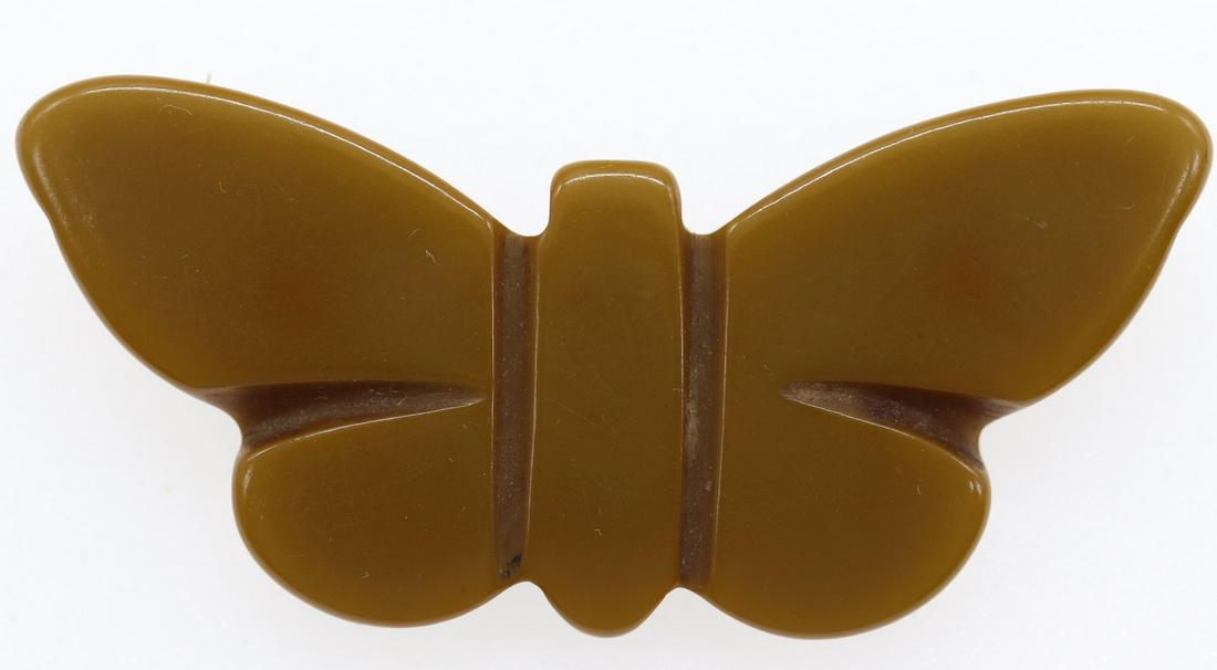 Vintage 1950's Bakelite Butterfly Brooch: approx. 2 1/4 inches wide, caramel color Bakelite