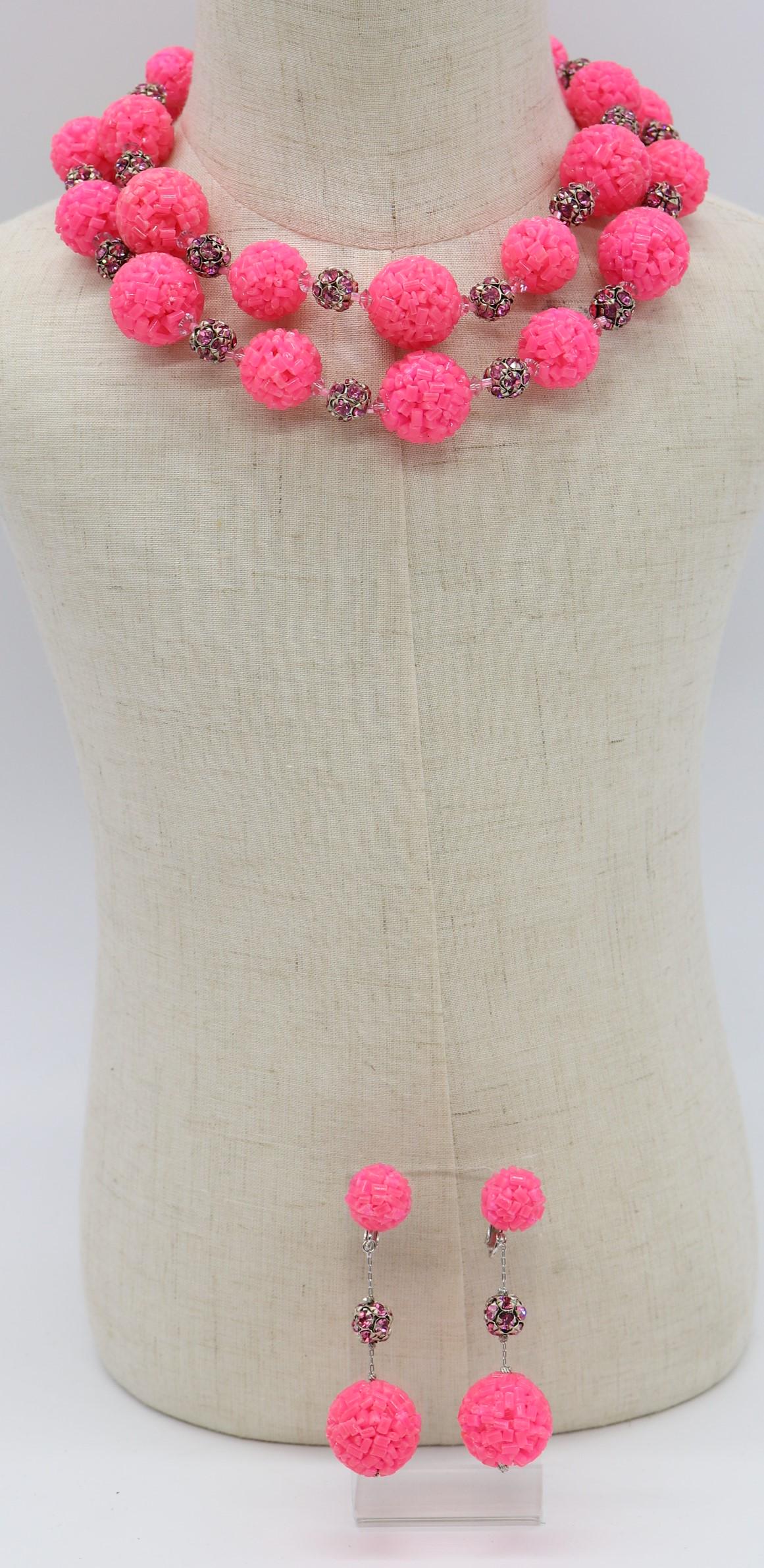 Vendome Pink Gum Drop & Rhinestone Necklace Set (1 of 11)
