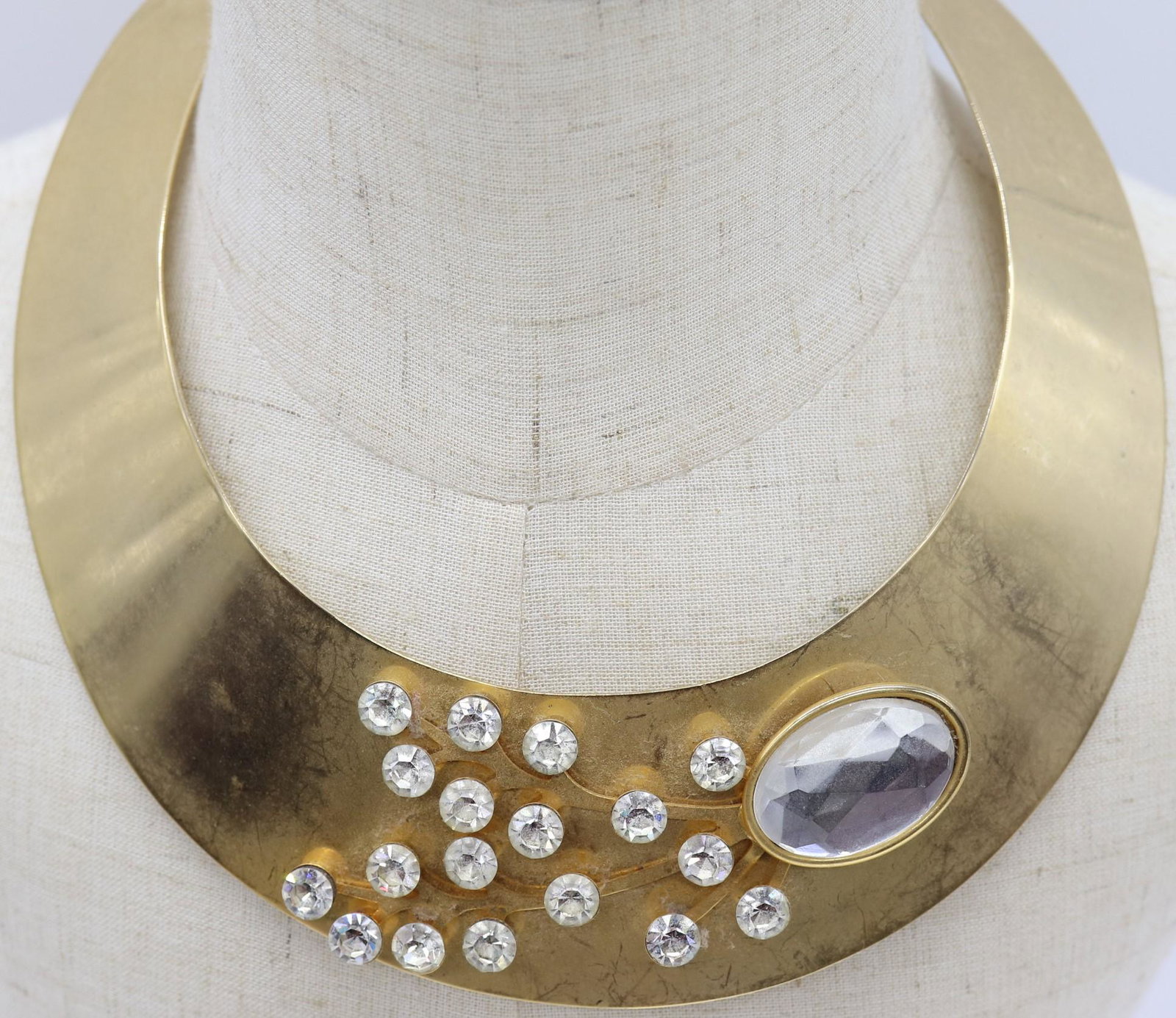 Vintage 1980's Cuff Chocker with Rhinestones: white gold tone chocker with rhinestones