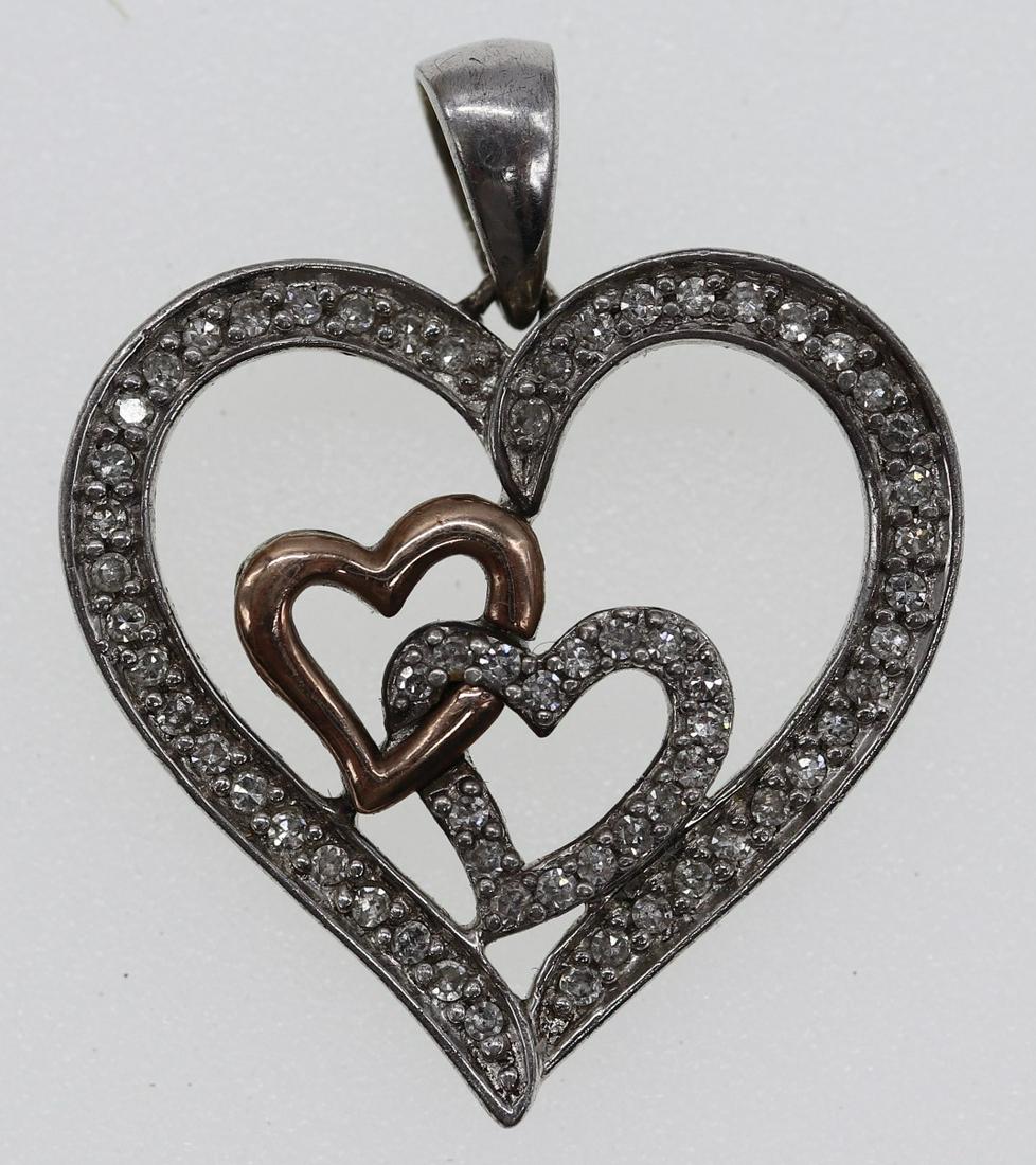 Vintage Diamond Heart Pendant: marked 925, 10k, SUN