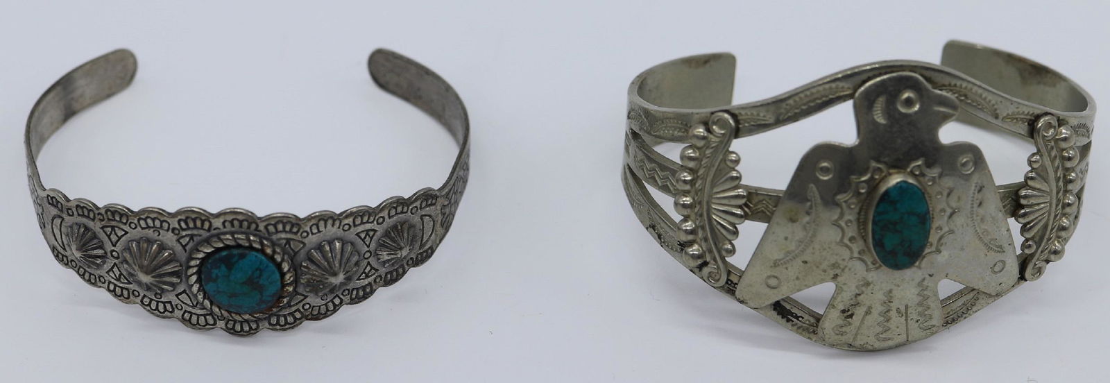 Vintage Navajo Sterling Cuff Bracelets: turquoise and sterling silver bracelets, no markings