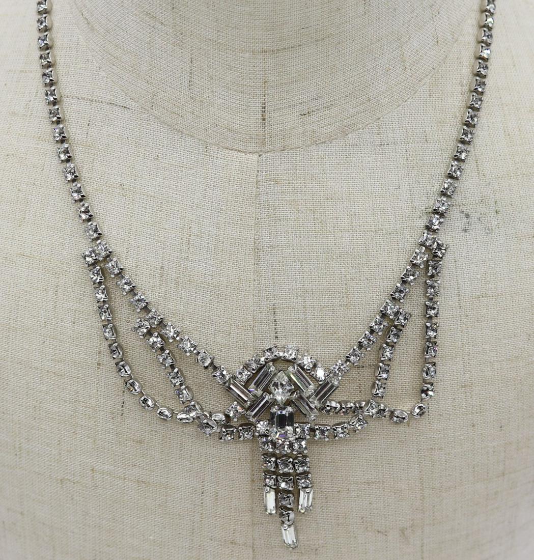 Vintage 1940-50's Rhinestone Necklace: rhinestone necklace with tassels