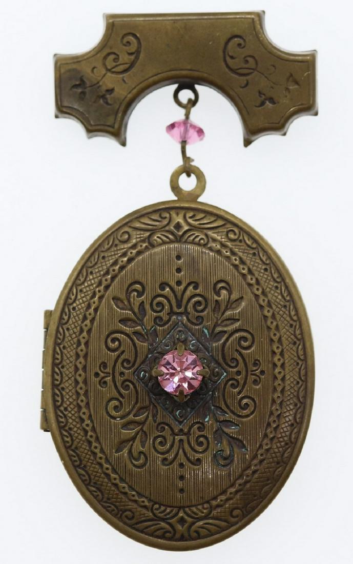 Antique Locket Brooch with Pink Stones (1 of 6)
