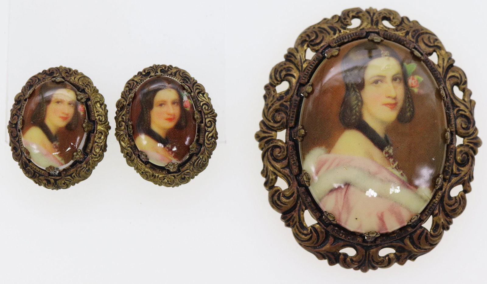 Vintage Western Germany Portrait Brooch & Earring Set (1 of 8)