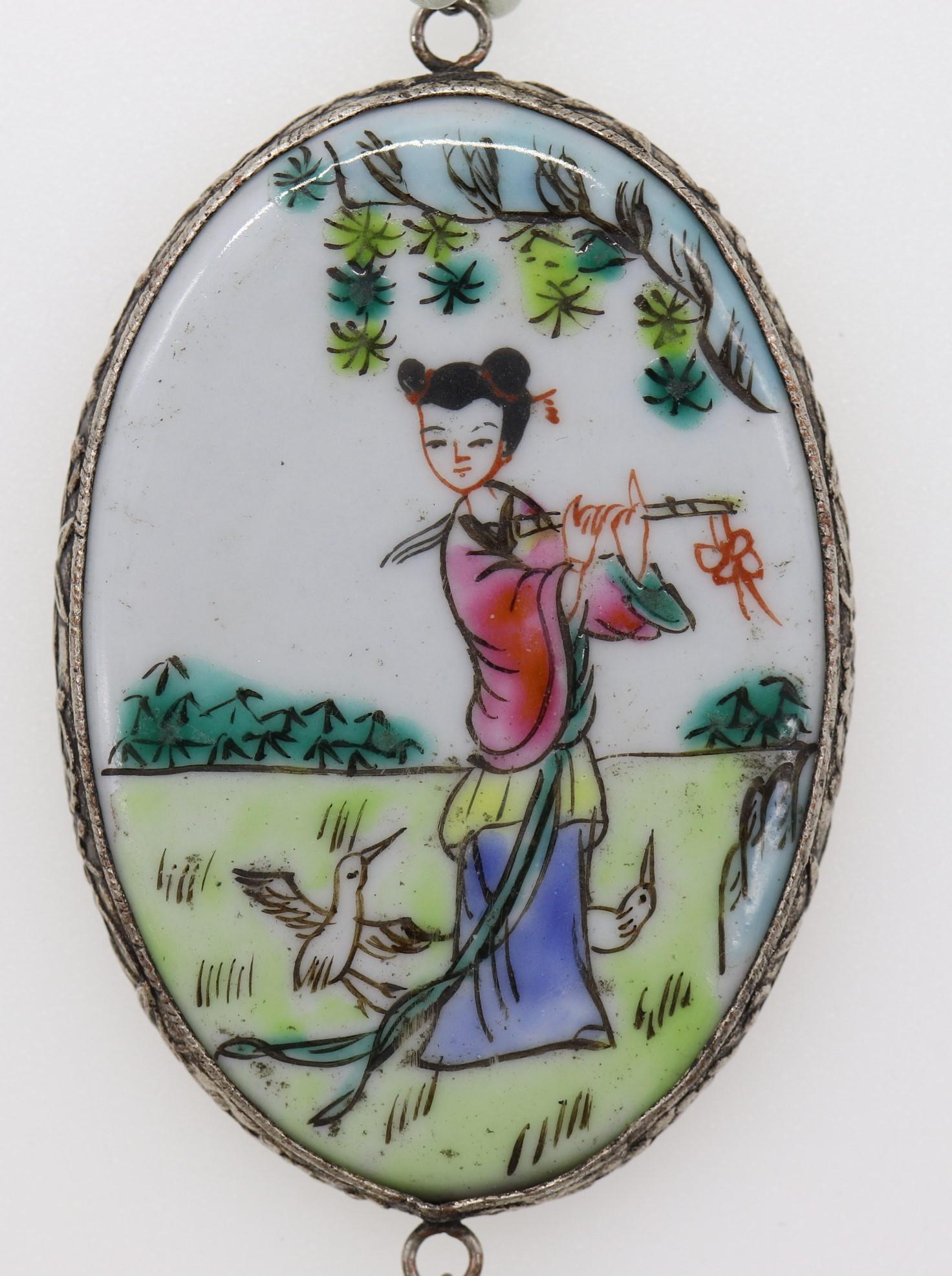 Vintage Hand Painted Chinese Jade & Stone Necklace (1 of 11)