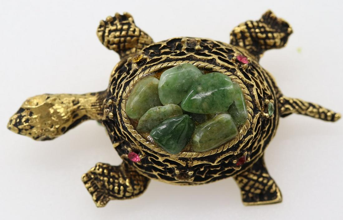 Vintage Turtle Brooch with Jade Stones (1 of 5)
