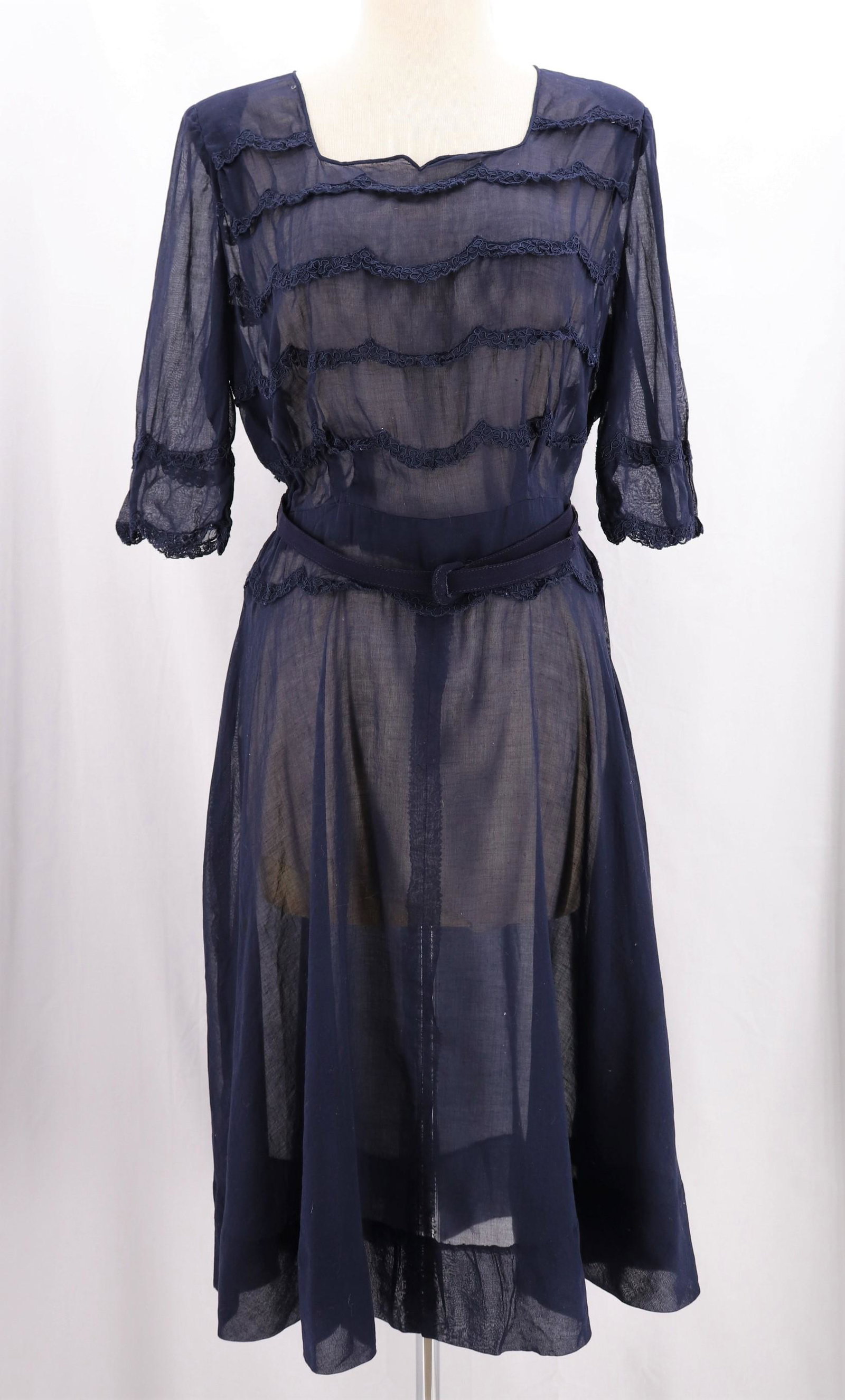 Vintage 1940's Sheer Navy Blue & Lace Dress (1 of 8)
